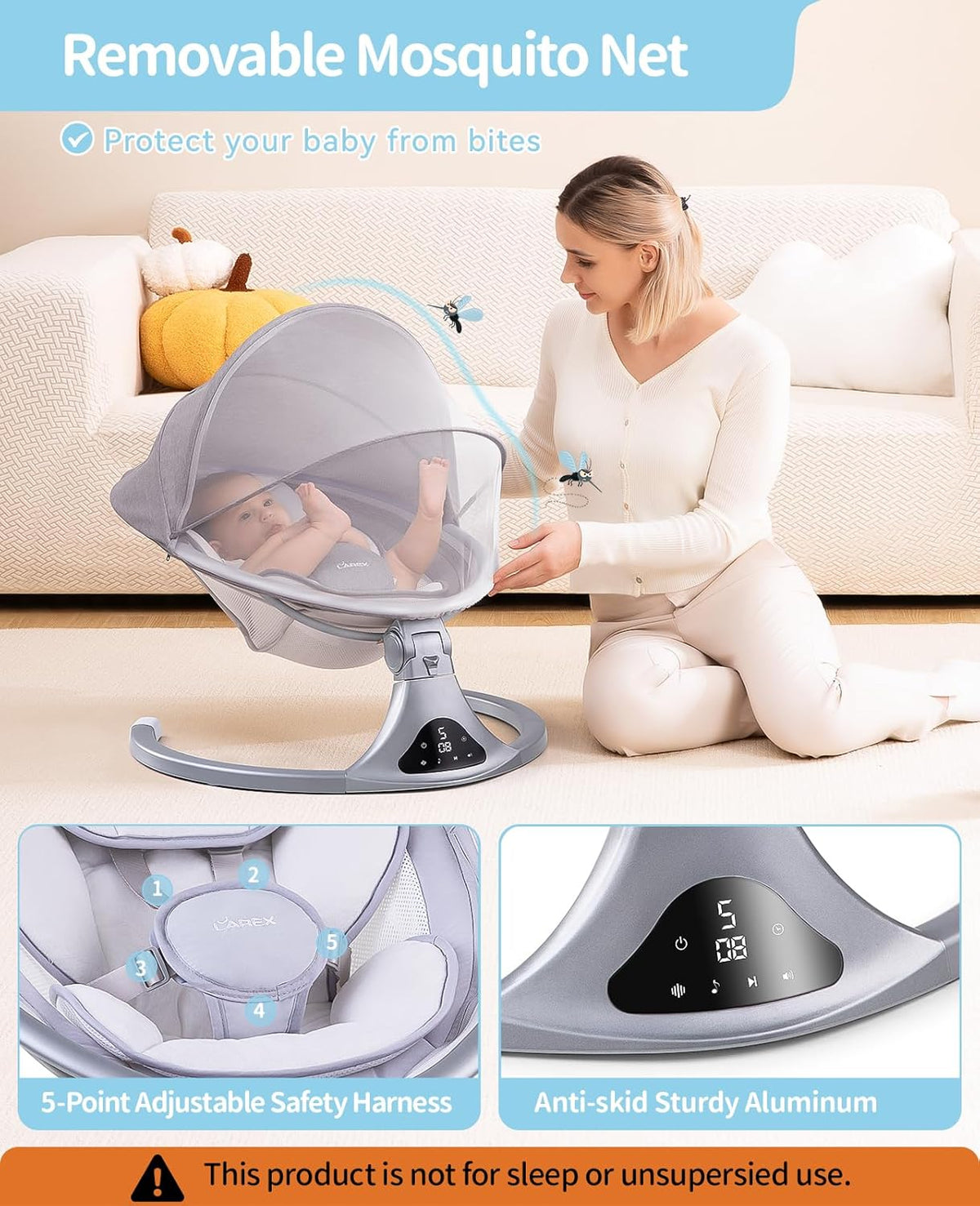 LAREX Baby Swing to Toddler Electric Infant Swing Portable for Newborn Boy Girl, 5 Sway Speeds with