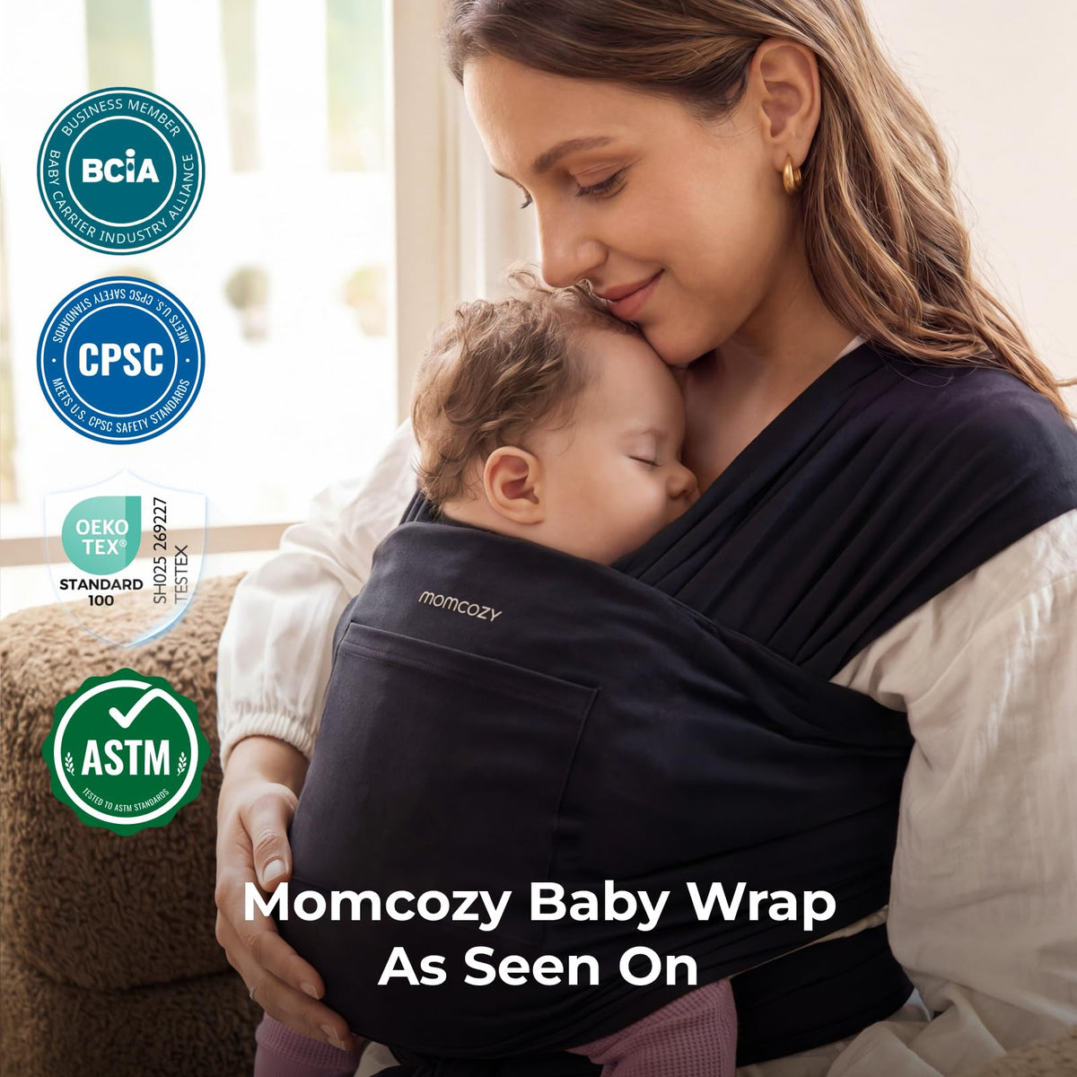 Momcozy Baby Wrap Carrier, Easy-On 2-Piece Design, Newborn to 33 lb