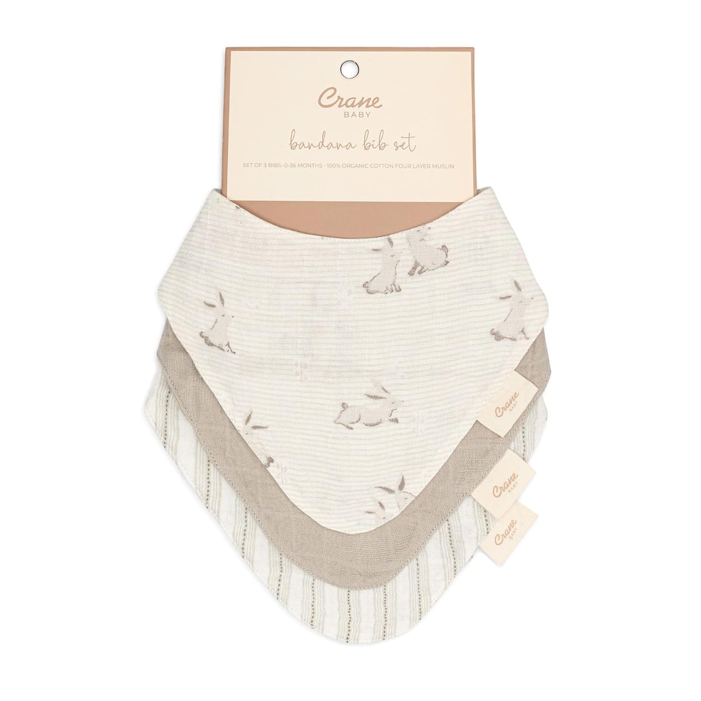 Crane Baby 100% Organic Cotton Baby Bibs, 3-pc. Set, Bunny Pattern For Boys, Girls, Unisex