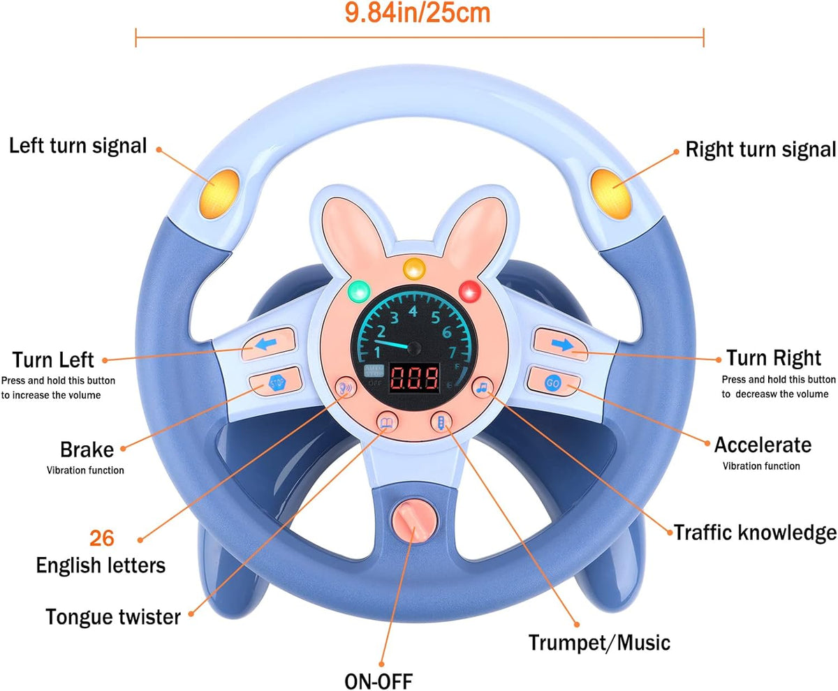 deAO Kids Steering Wheel for Backseat with Key Baby Toys Pretend Driving Simulated Steering Wheel