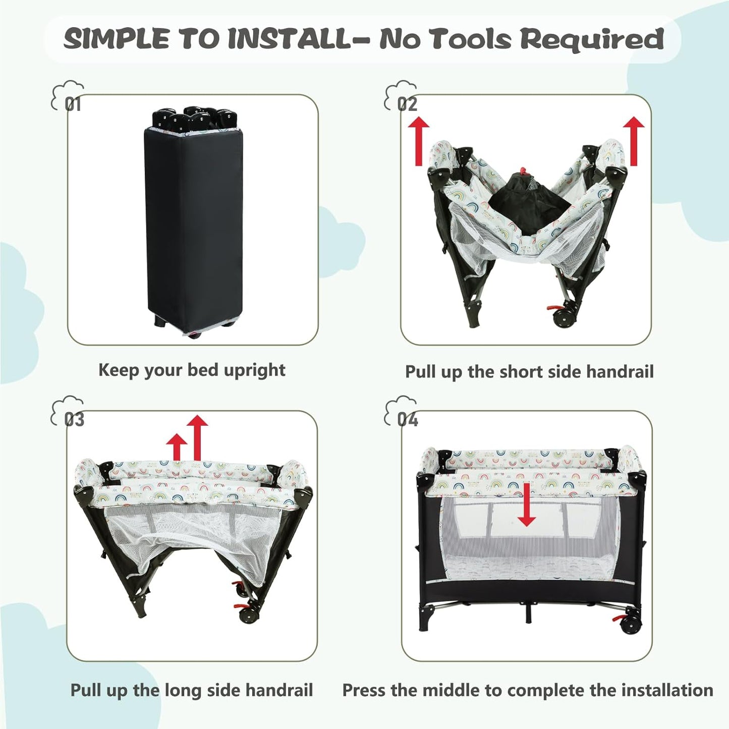 Kinder King 4 in 1 Portable Nursery Center, Foldable Baby Bedside Crib w/Bassinet, Infant Pack n
