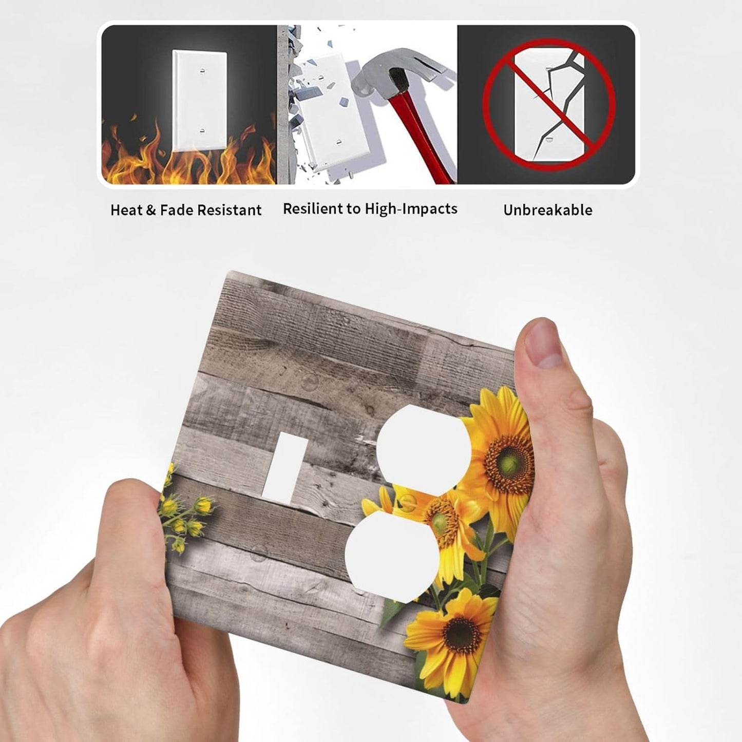Sunflower Rustic Brown Gray Wood Wallplates 1 Toggle 1 Duplex Switch Plate Electrical GFCI