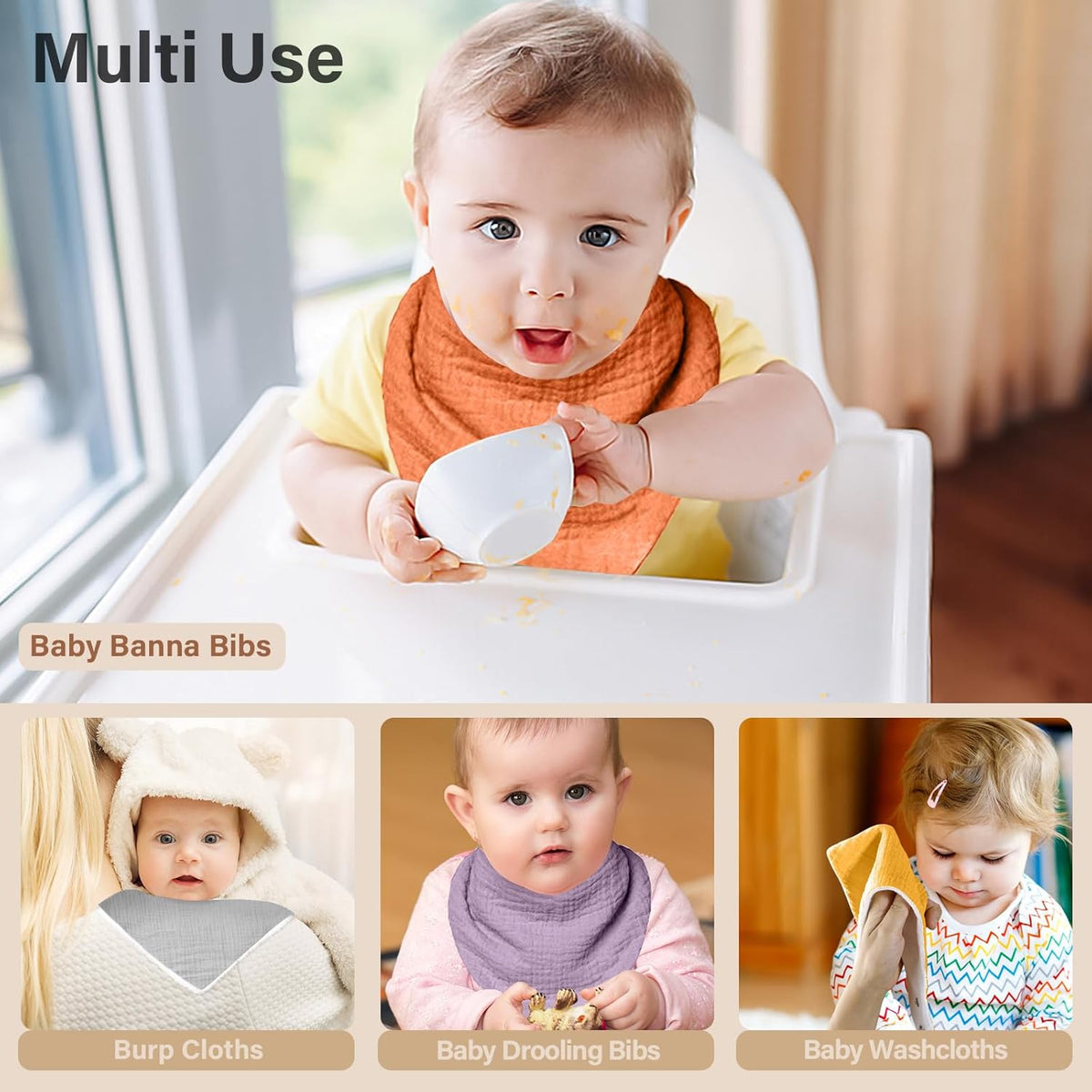 Muslin Baby Bibs,Soft Triangular Baby Bandana Drool Bibs for Baby Boy Girl,Solid Colors Bib for