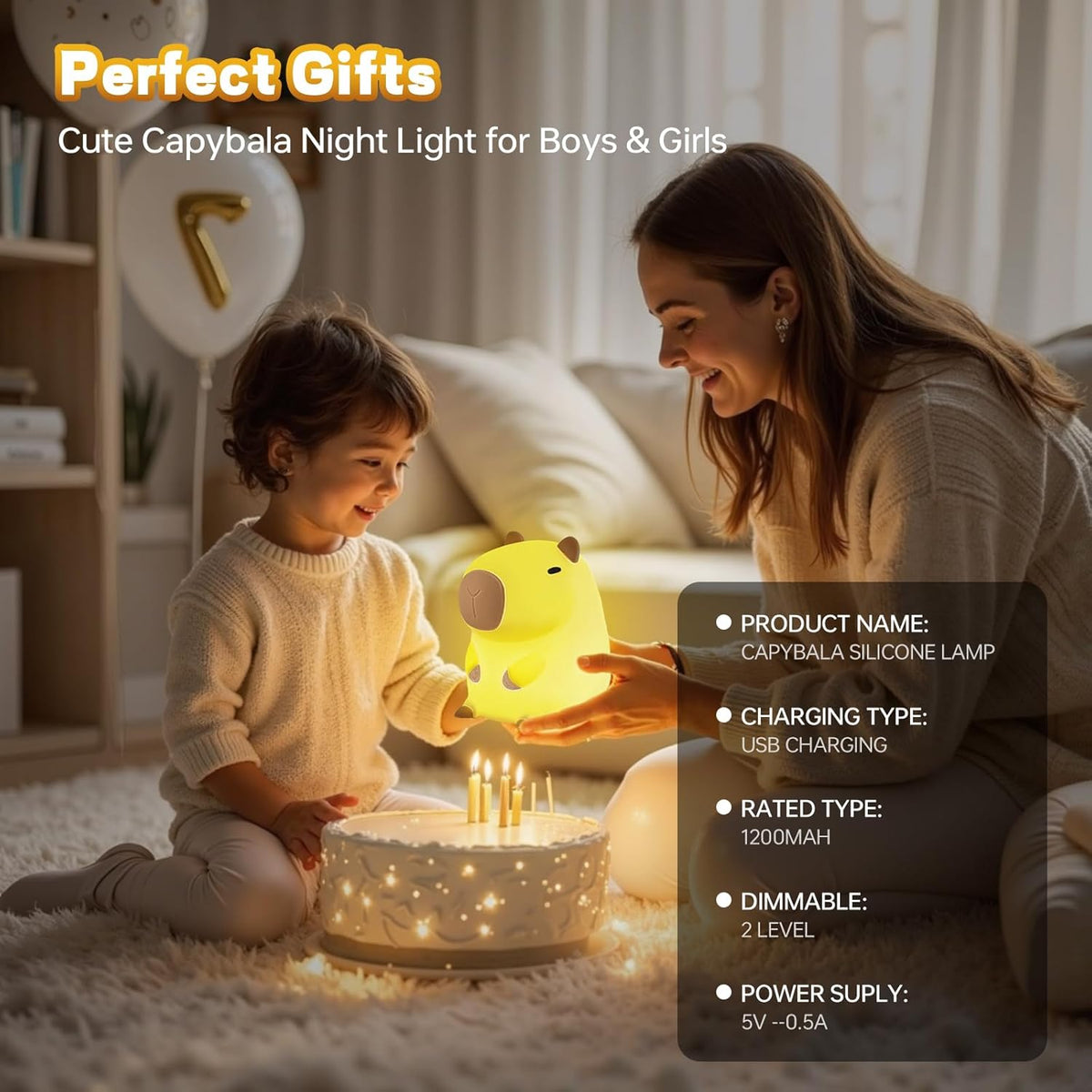Capybara Night Light for Kids, Cute Capybara Lamp Silicone Baby Nursery Night Lamp, Dimmable