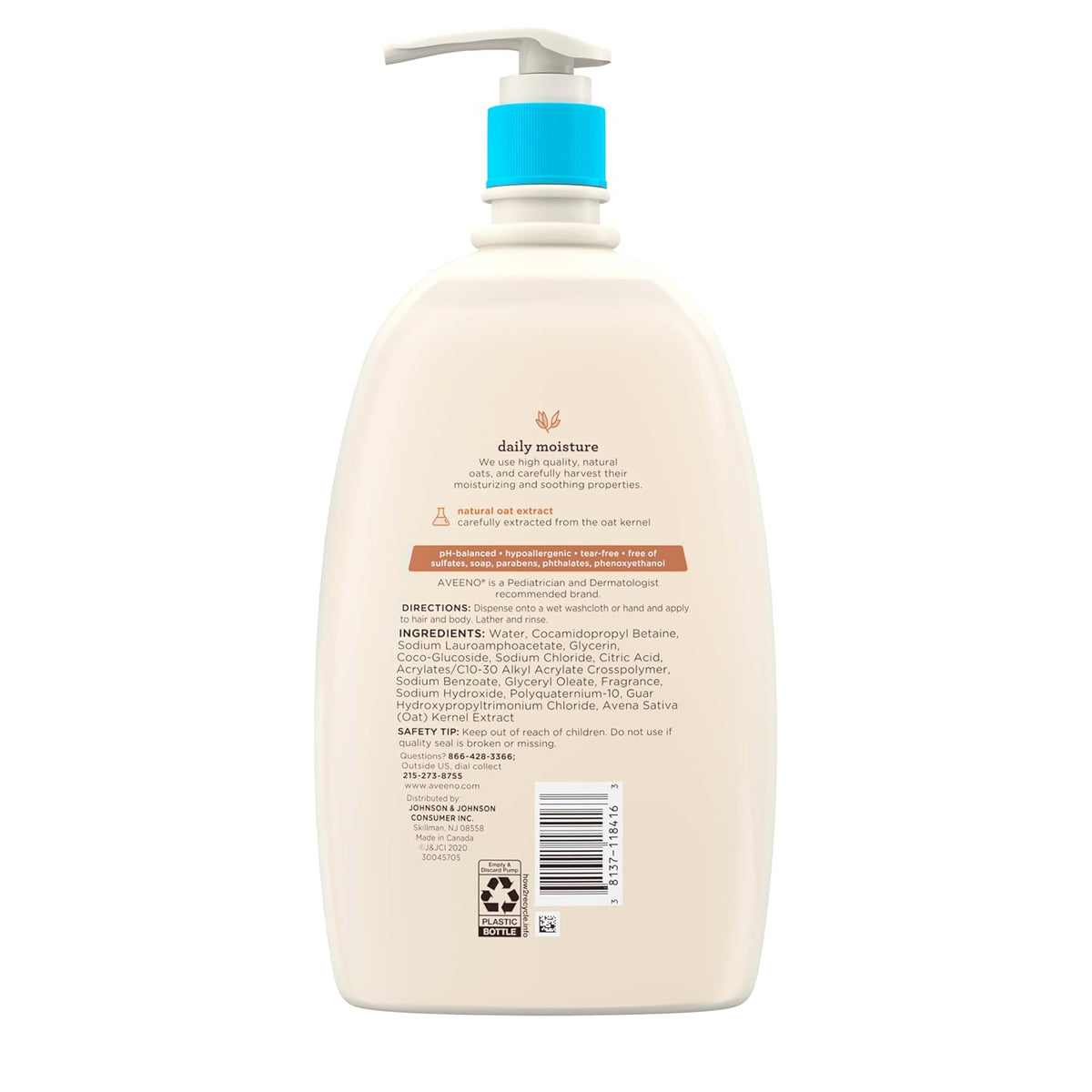 Aveeno Baby Daily Moisture Gentle Bath Wash & Shampoo with Natural Oat Extract, Hypoallergenic