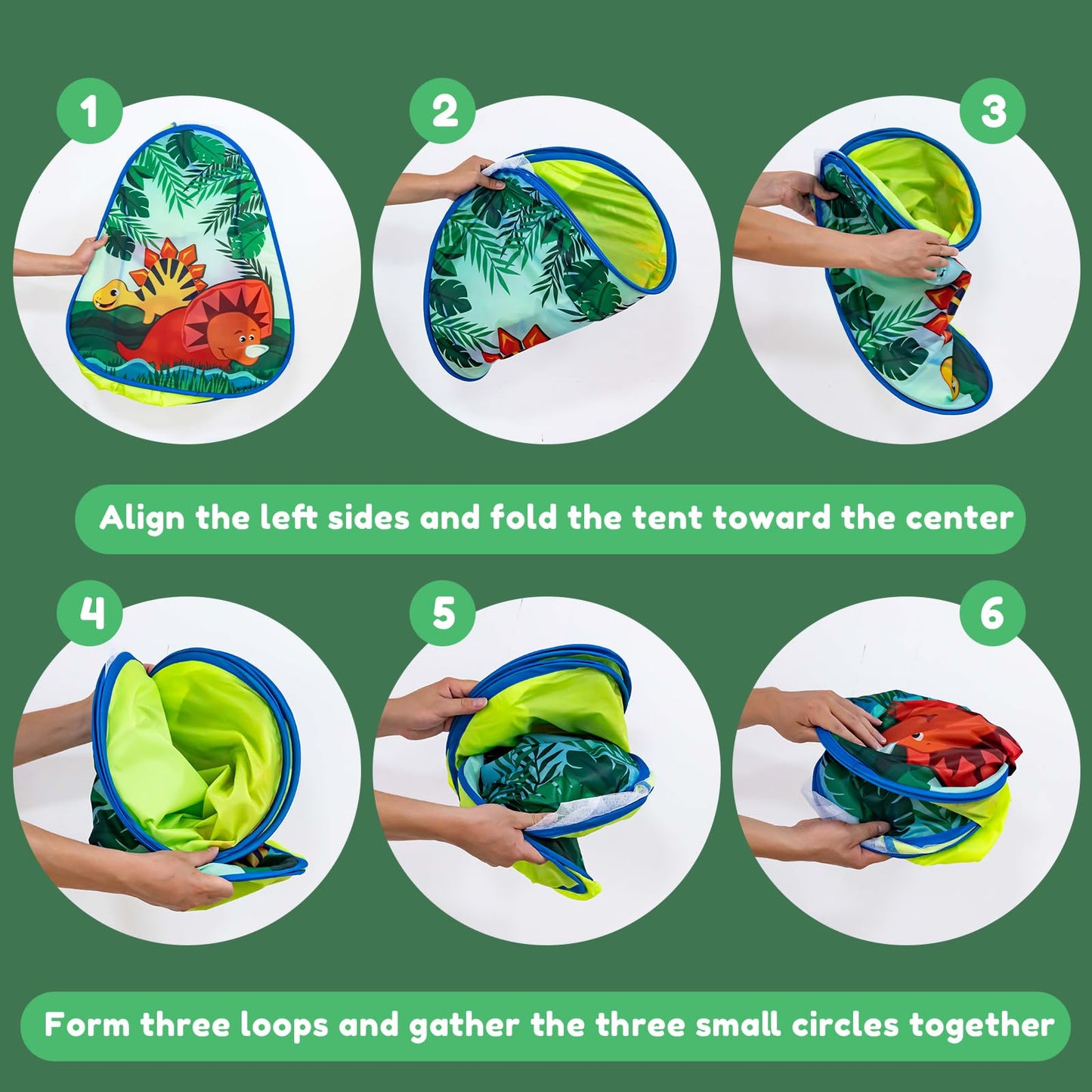 ROIWUIE Dinosaur Kids Pop up Play Tent, Playhouse for Kids Indoor Outdoor, Foldable Toddler Tent