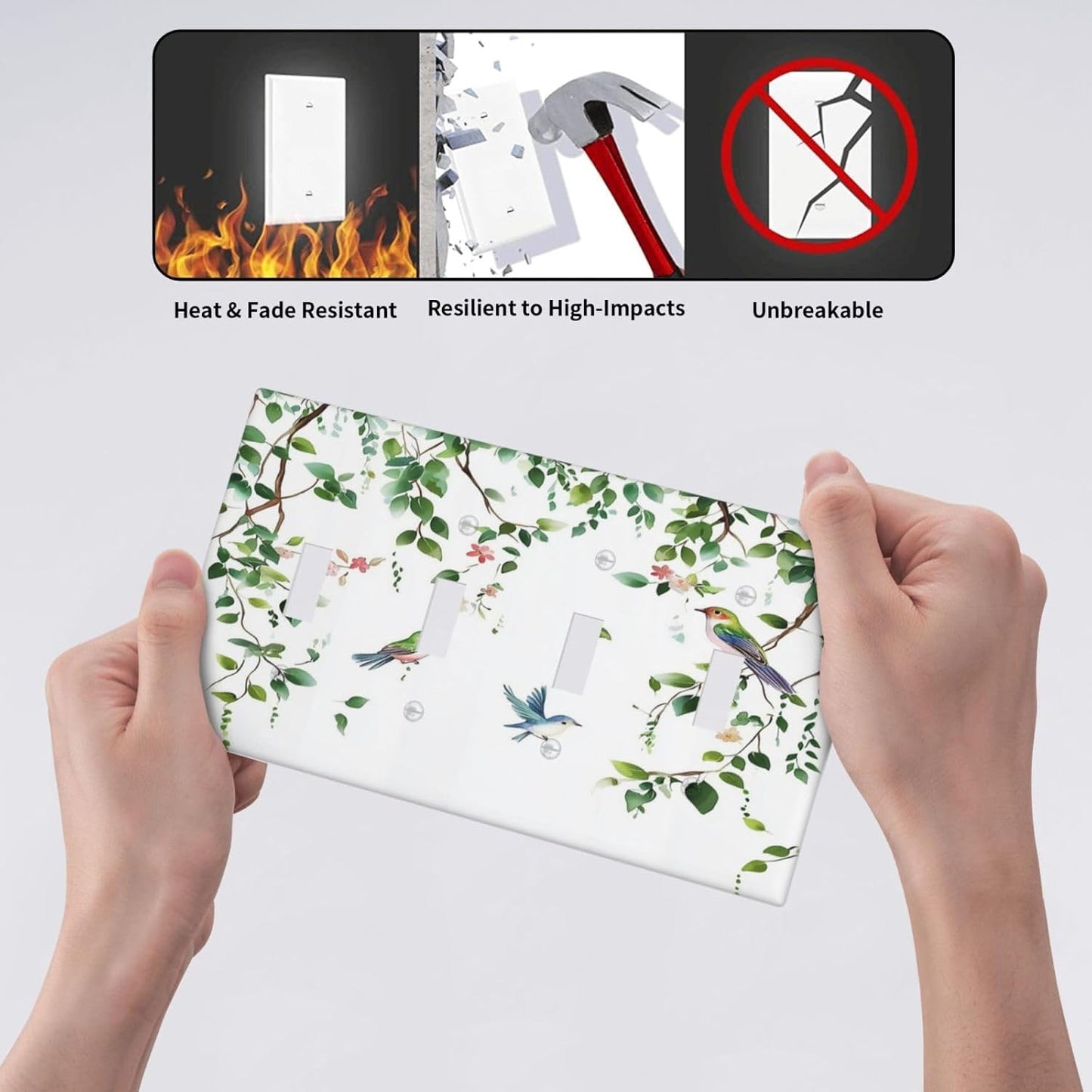 Light Switch Covers Green Leaves Bird Eucalyptus Sage Plant Quad Toggle Electrical Faceplate 4 Gang
