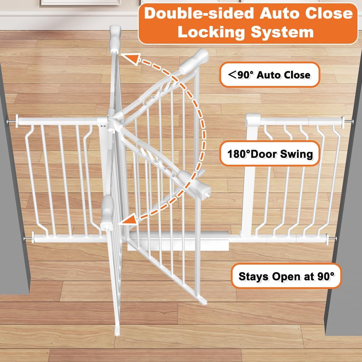 53.1-62.2" Extra Wide Baby Gate for Doorways No Drill, 30" Tall Auto Close Press Mounted Baby Safe