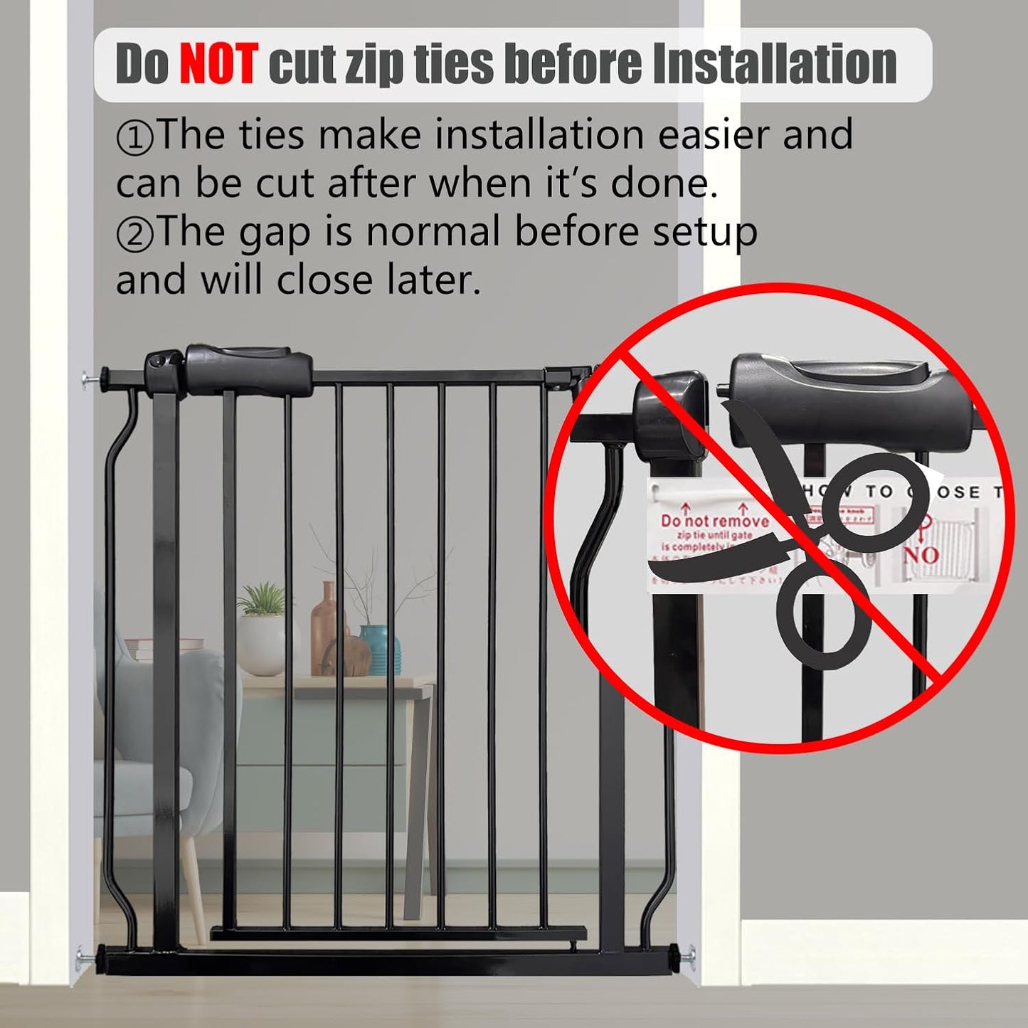 Extra Wide Baby Gate 62-67 Inch, Pressure Mounted Safety Child & Pet Gate - Black Metal - Large