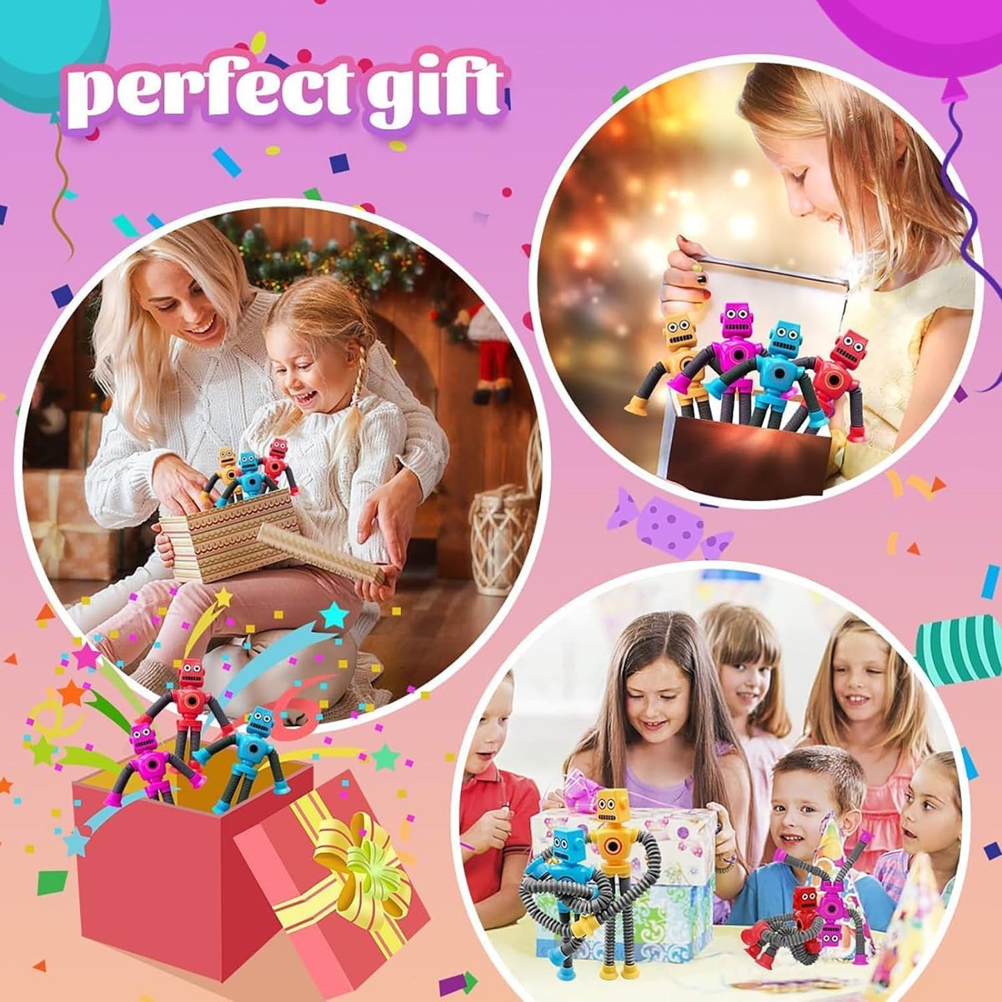 Pop Tubes Robot Fidget Toys 12 Packs Telescopic Suction Cup Stretchy Robots Toys Autism Sensory