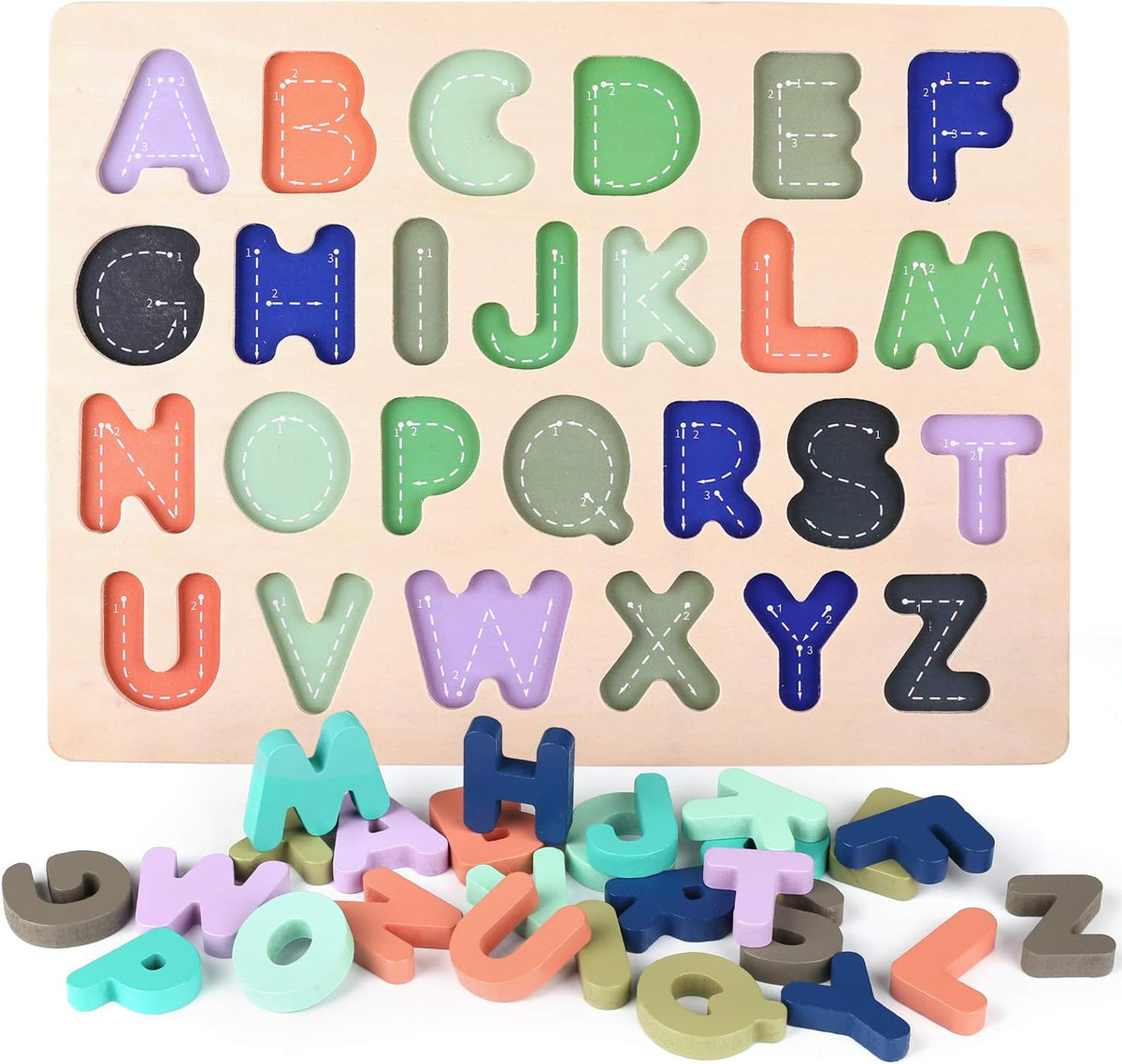 Wooden Puzzles for Toddlers, Voamuw Wooden Alphabet Number Shape Puzzle Toddler Education Learning