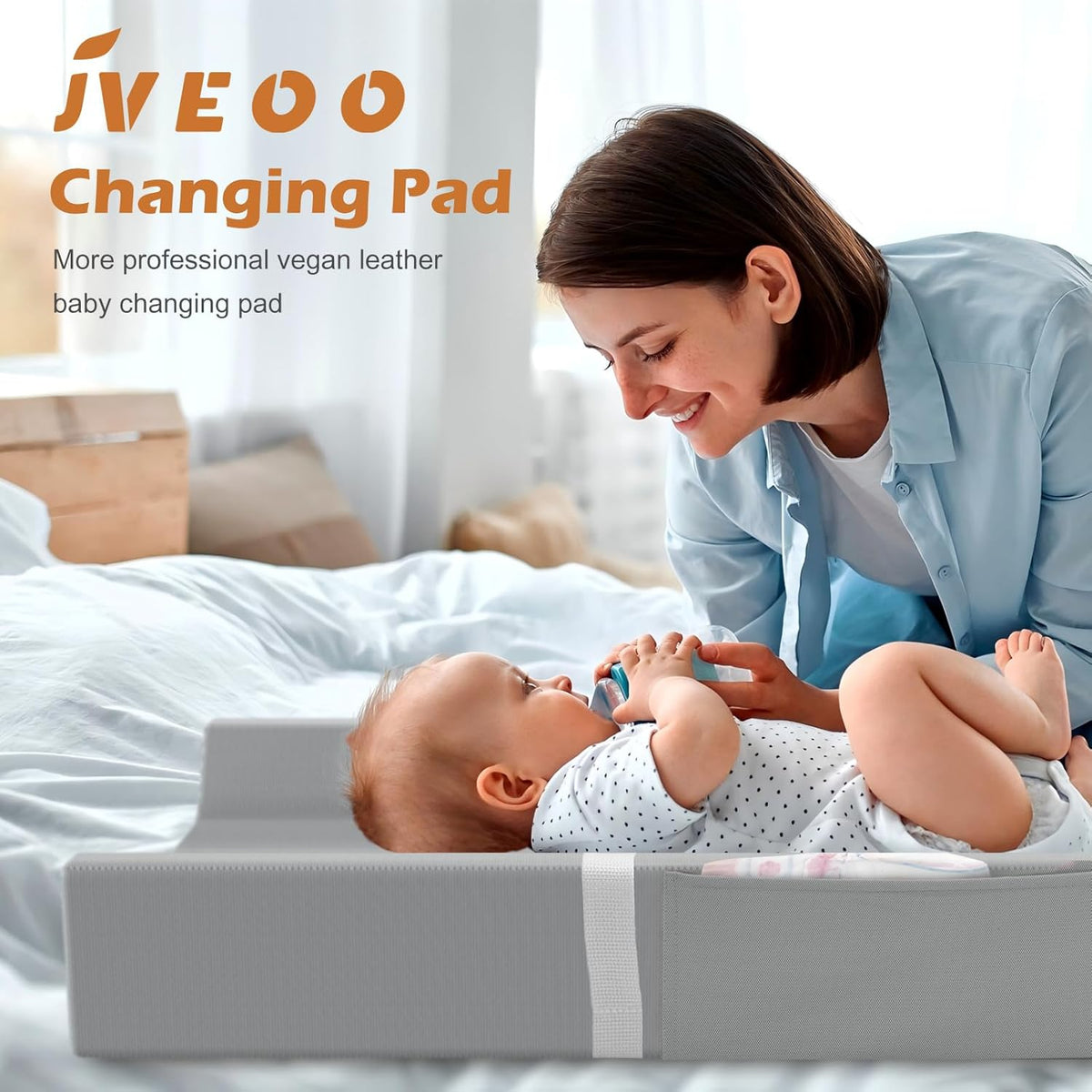 Vegan Leather Baby Changing Pad, Waterproof & Wipeable Soft Diaper Changing Mat 32" x 16.6"