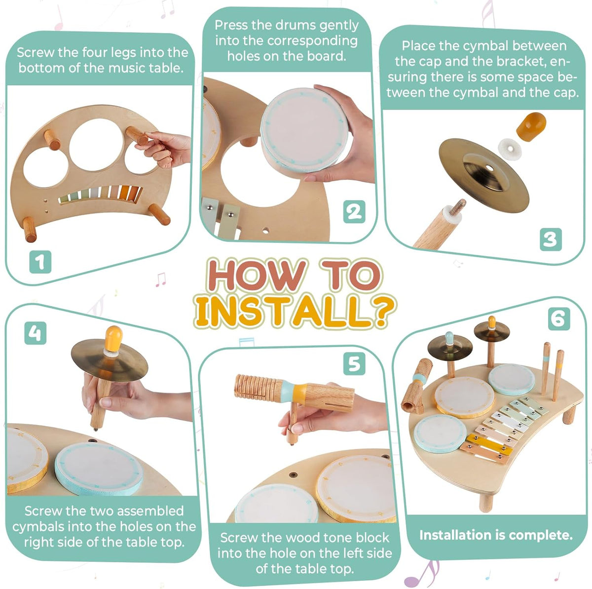 Kids Drum Set, Montessori Musical Instruments for Toddlers 1-3, Wooden Musical Toys for Baby 12-18