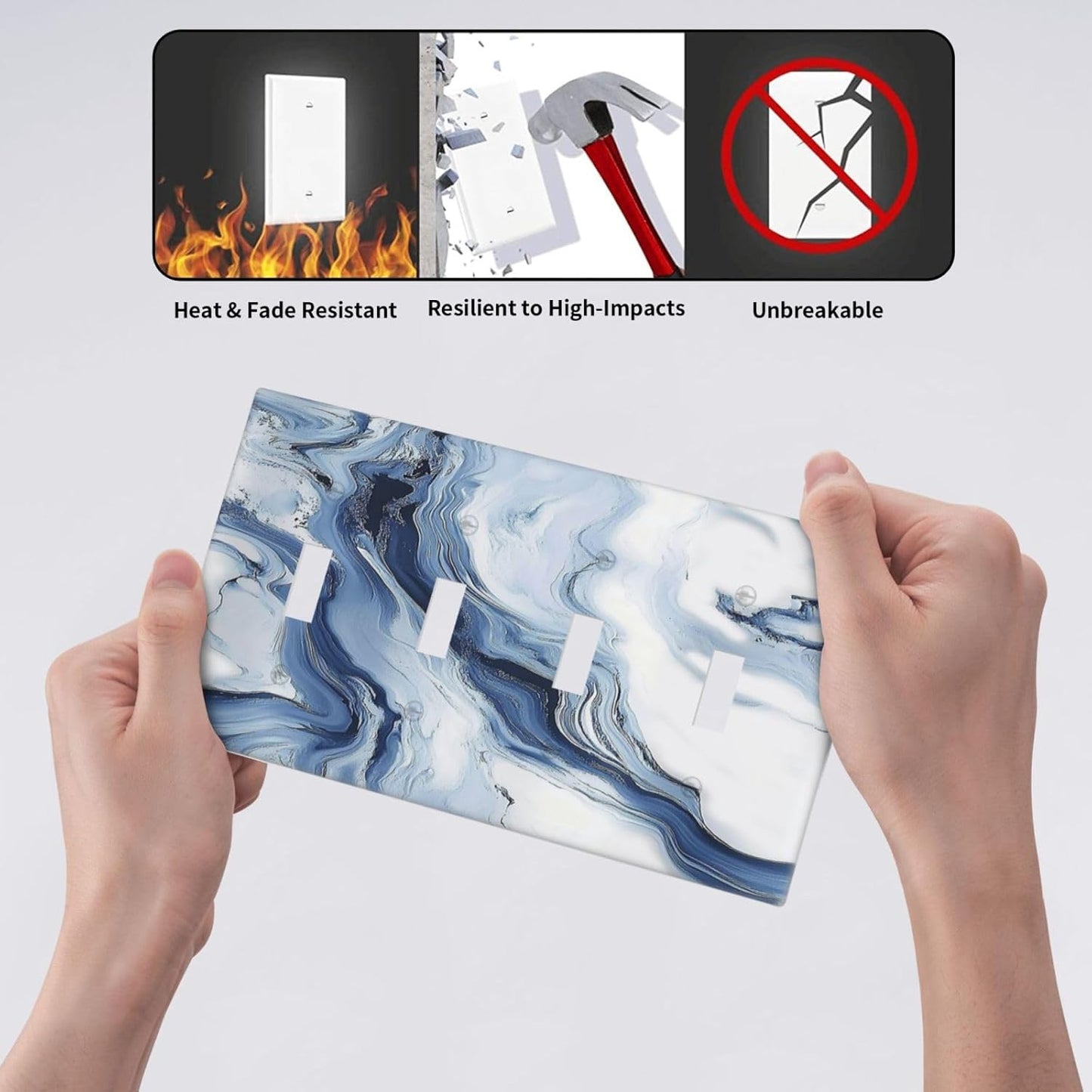 Light Switch Covers White Marble Navy Blue Line Fluid Quad Toggle Electrical Faceplate 4 Gang Wall