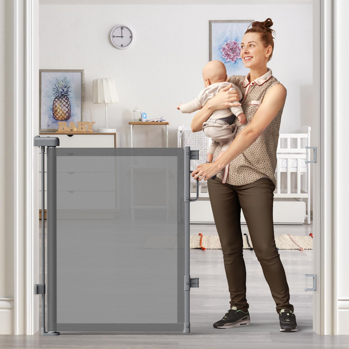 Cideny Retractable Baby Gate for Stairs & Doorways, Dog Gate Indoor Outdoor