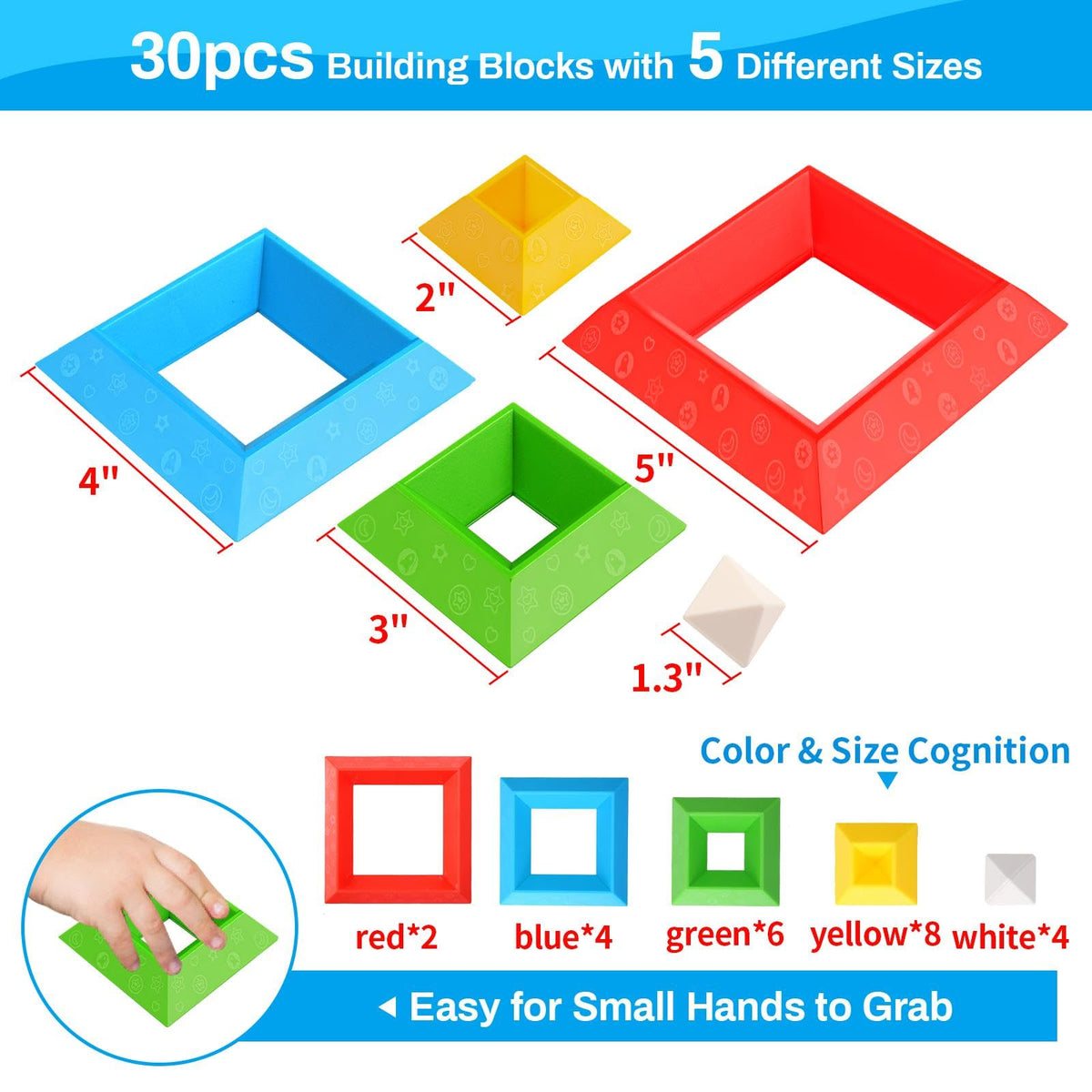 Hieoby Montessori Toys for Toddlers Boys Girls Preschool Learning Activities 30Pcs Building Blocks
