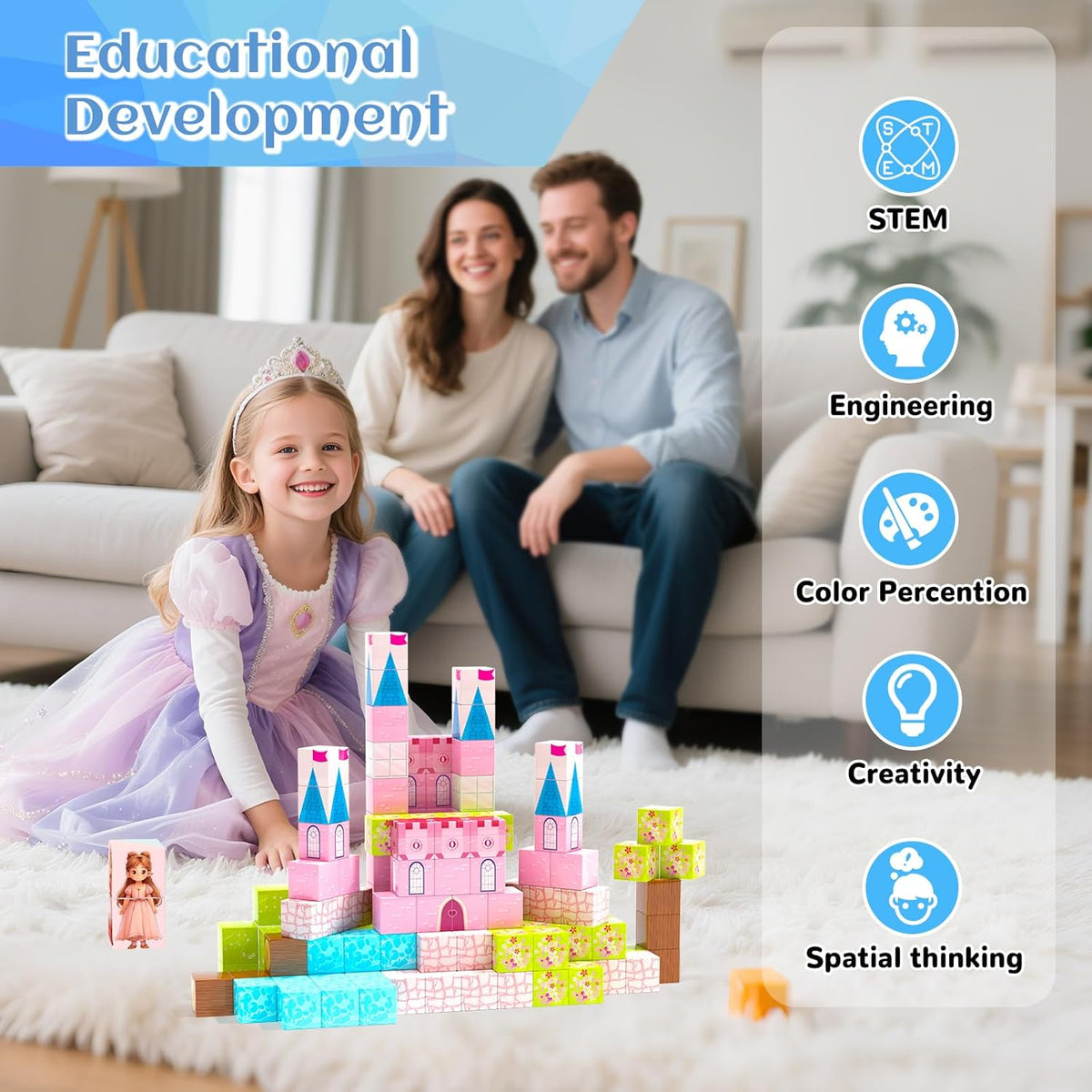 Updated Magnetic Blocks-Princess Castle, Creative Magnetic Building Blocks Toddler Toys, Birthday