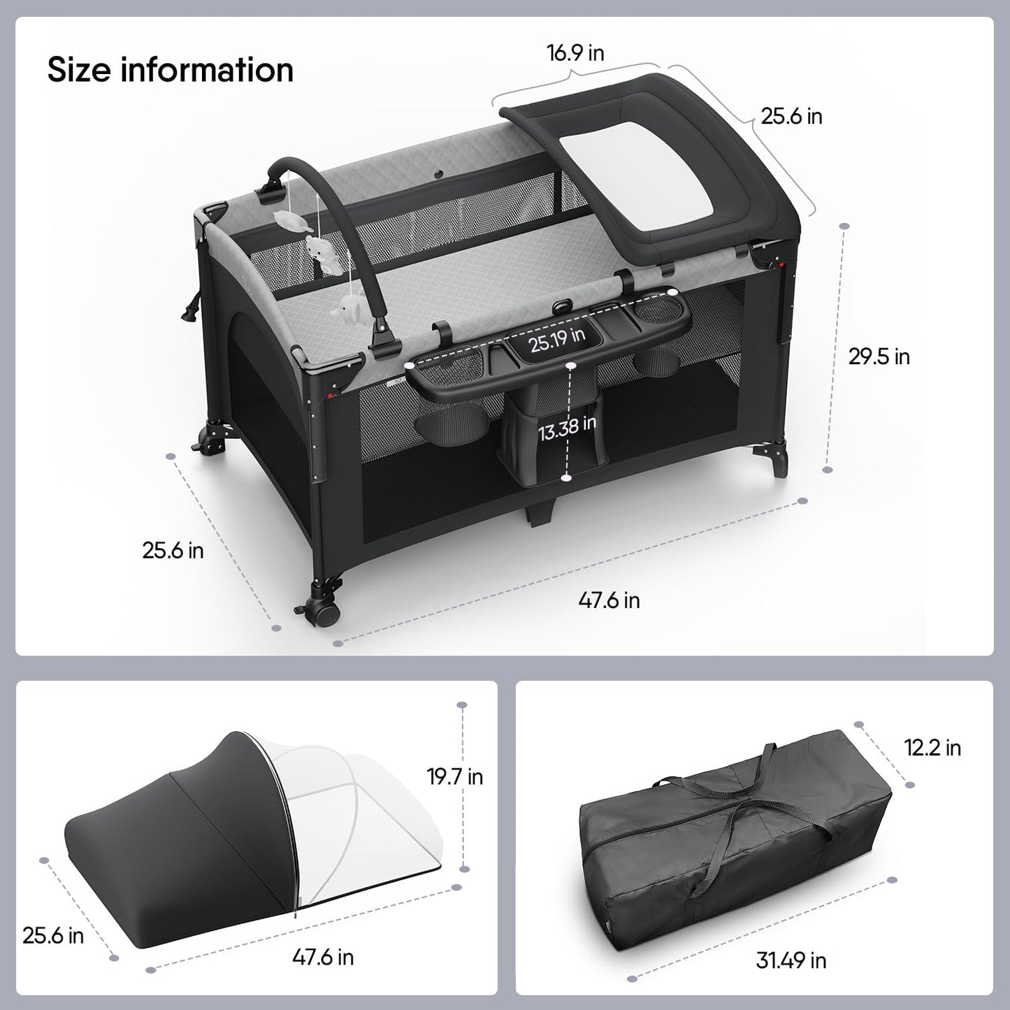 4 in 1 Baby Bassinet, Pack and Play, Bedside Crib Sleeper, Diaper Changer - Comes with Mattress