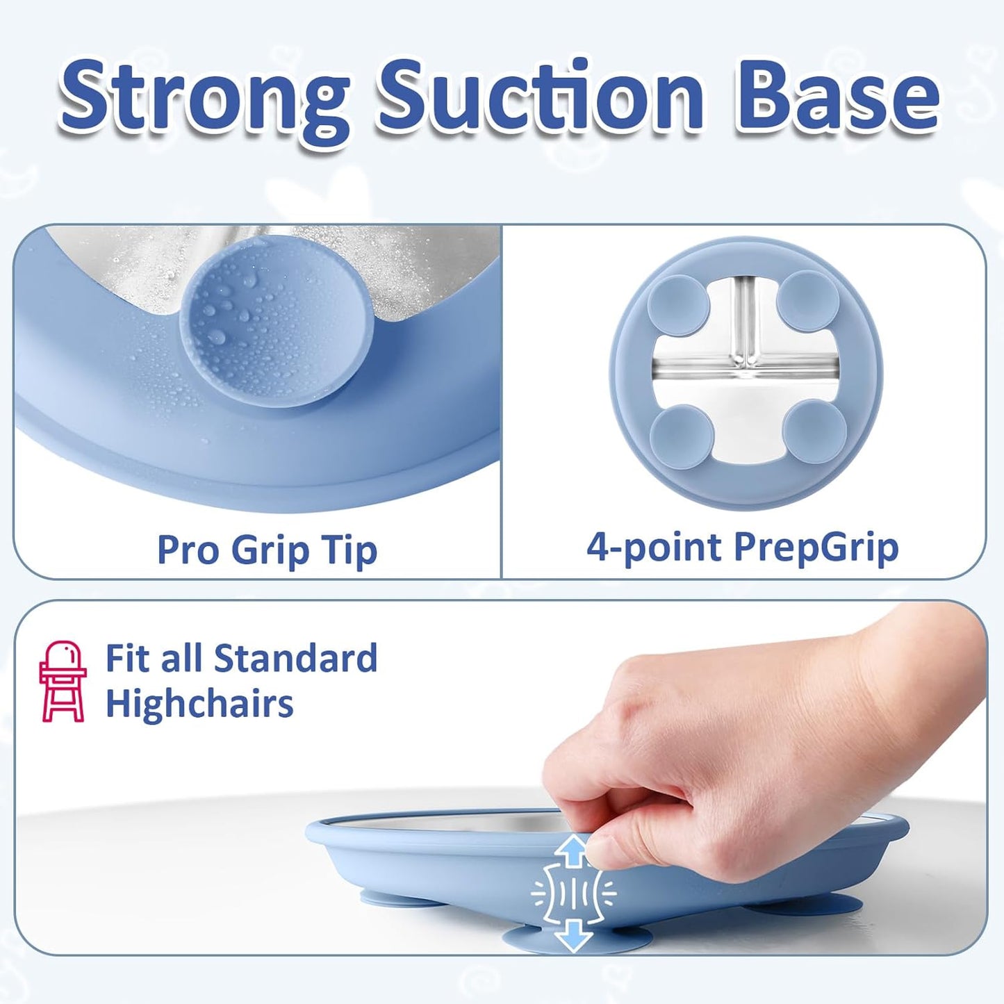 Stainless Steel Suction Plates for Toddlers, 9" Divided Kids Baby Plates with Removable Silicone