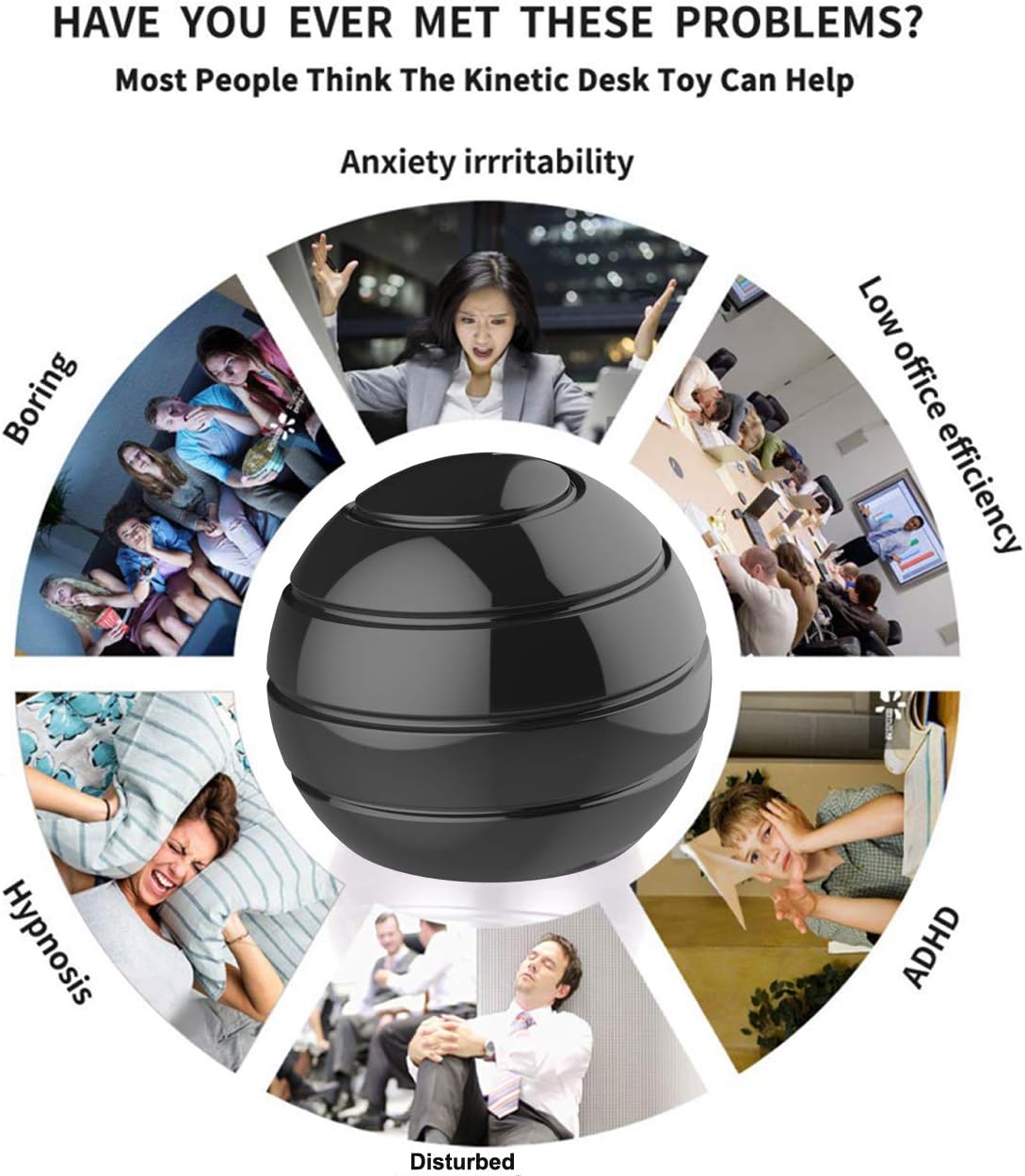 Kinetic Desk Toys for Anxiety, 1.77'' Full Body Optical Illusion Fidget Spinner, Office Fidget
