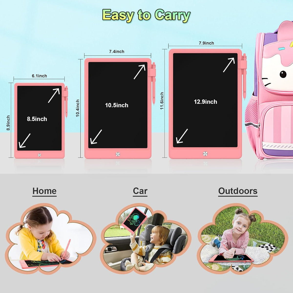 10.5 Inch LCD Writing Tablet for Kids, Colorful Toddler Doodle Board - Erasable Drawing Pad