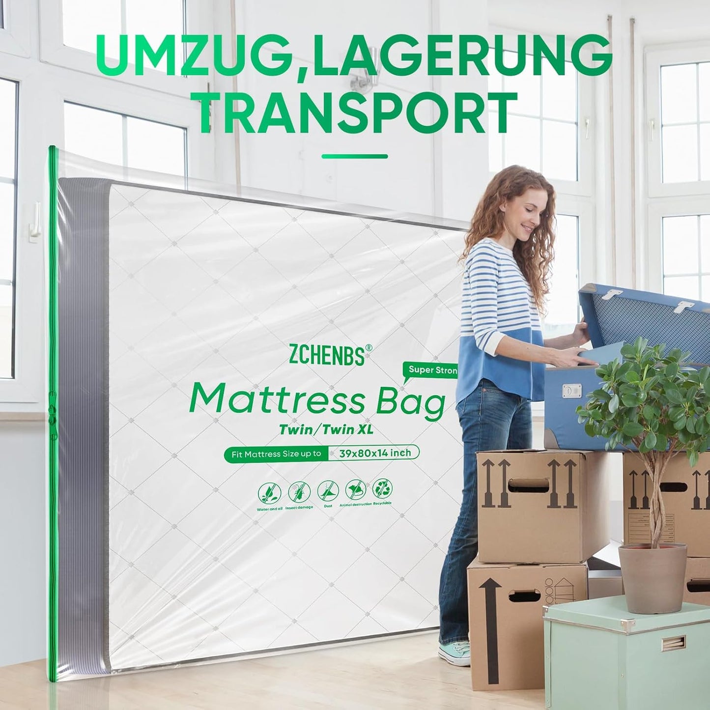 ZCHENBS® – Mattress Bags for Moving and Storage,Mattress Bag with Zippers,5 Mil Ultra-Thick Bed