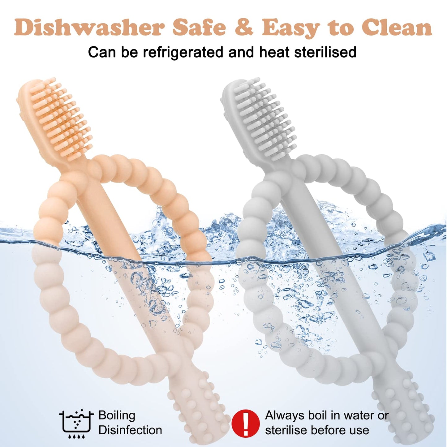 Baby Teething Toys with Easy-Hold Handle, Silicone Infant Toothbrush, Textured On Both Sides Helps