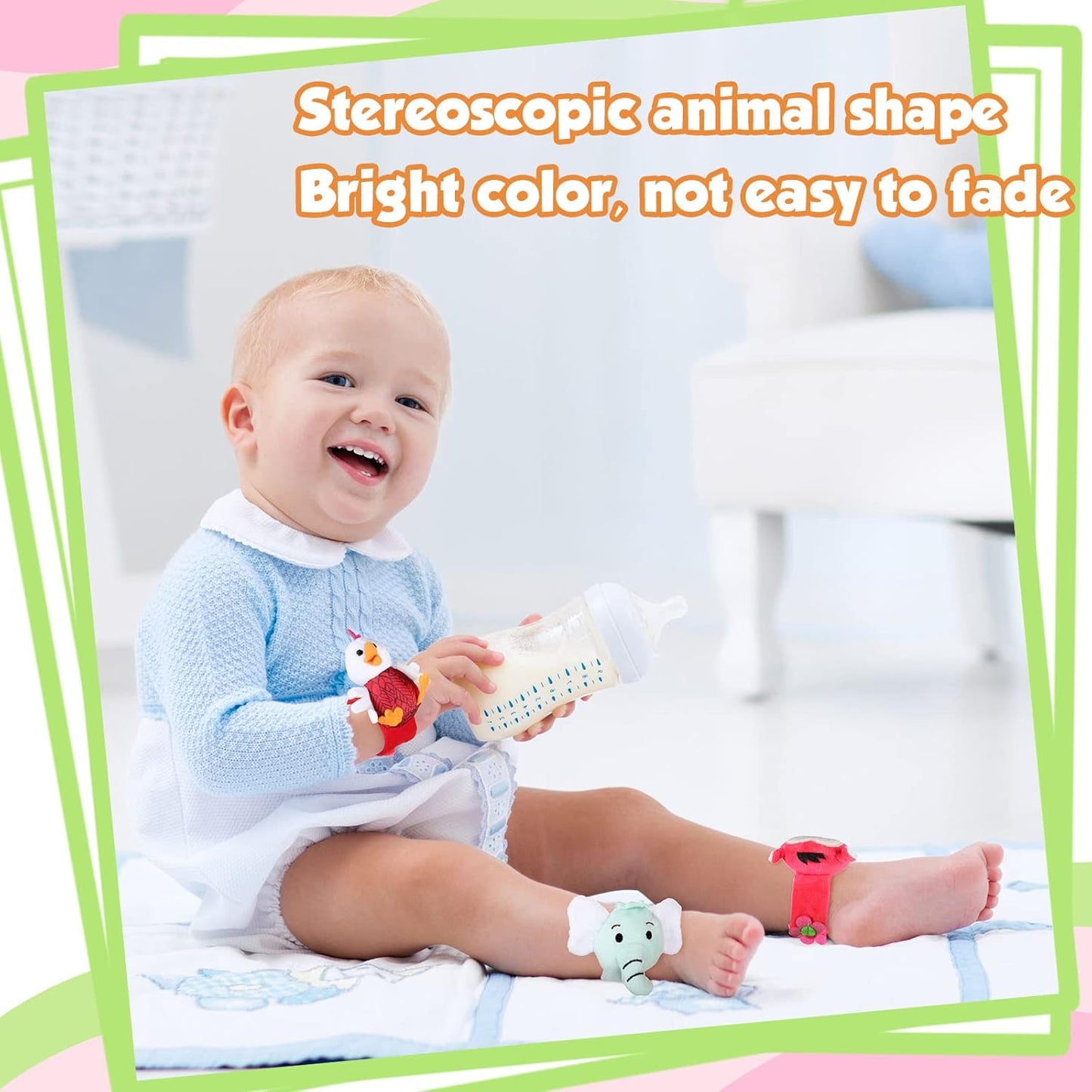 4 Pieces Baby Wrist Rattles Animal Pattern Newborn Foot Rattles Toy for 0-12 Months Babies Boy Girl