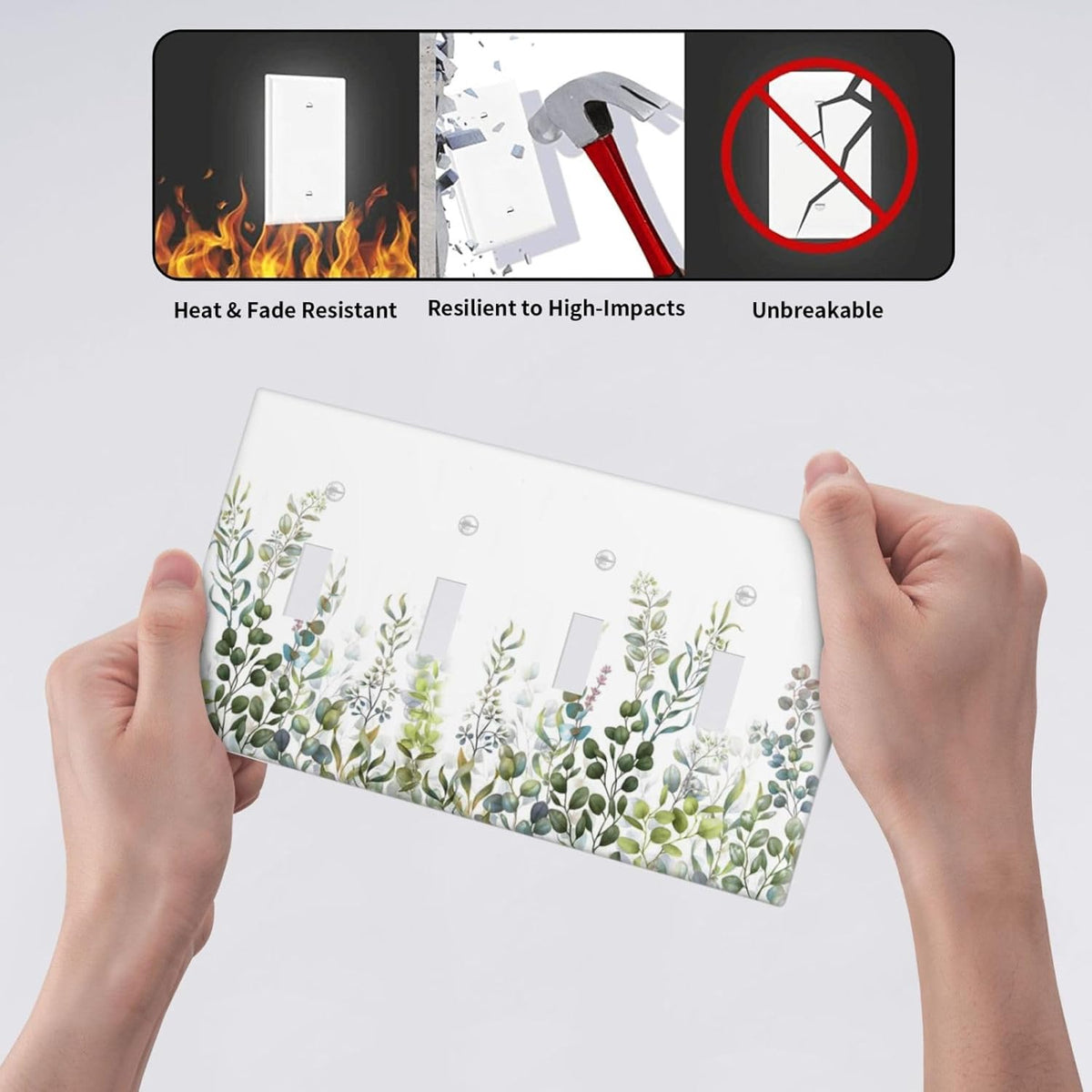 Green Eucalyptus Leaf Plant Herbs Springnature Light Switch Covers Quad Toggle Electrical Faceplate