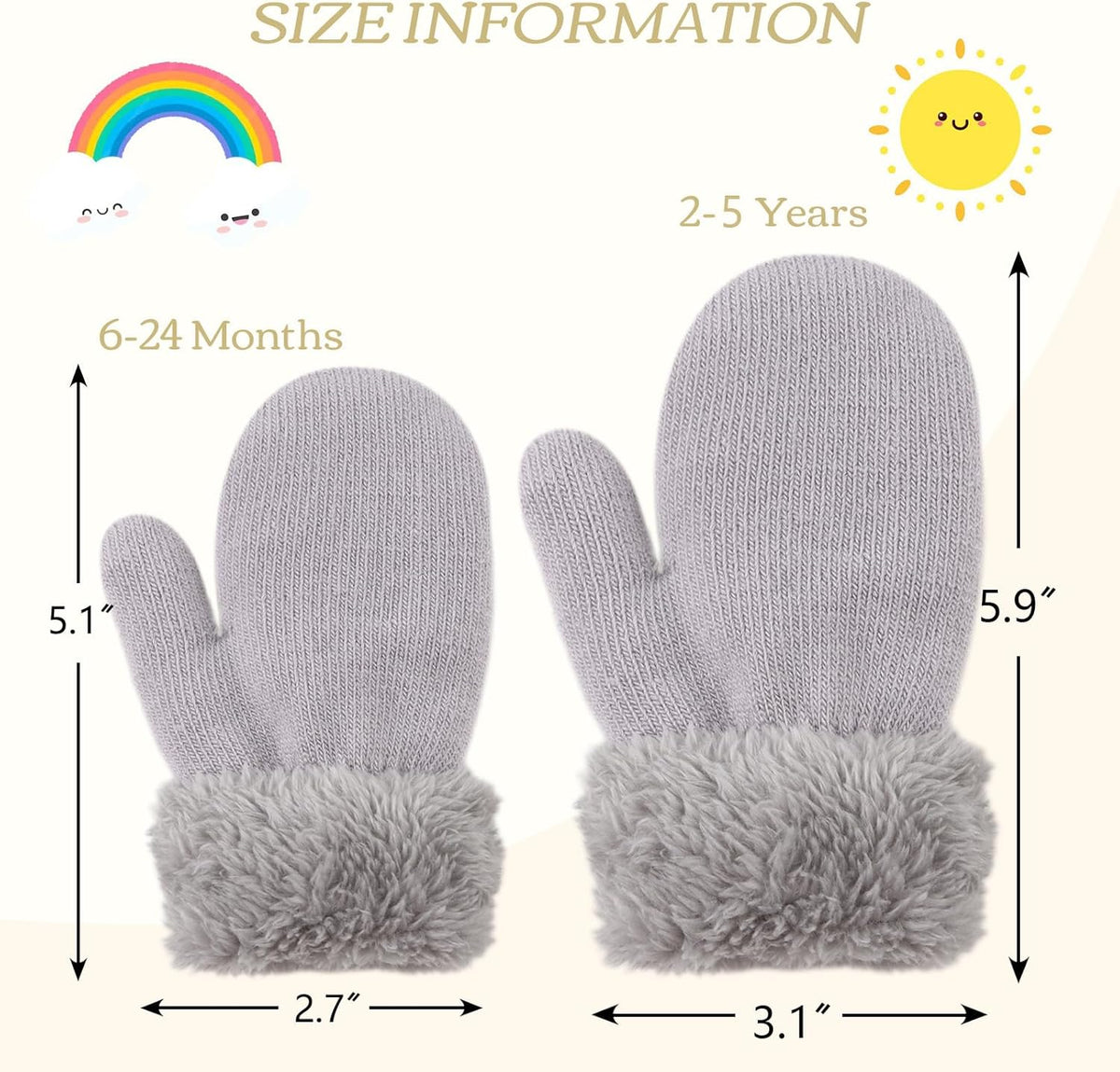 PESAAT Baby Girl Mittens Fleece Toddler Boy Mittens Warm Kids Winter Gloves Unisex Cold Weather