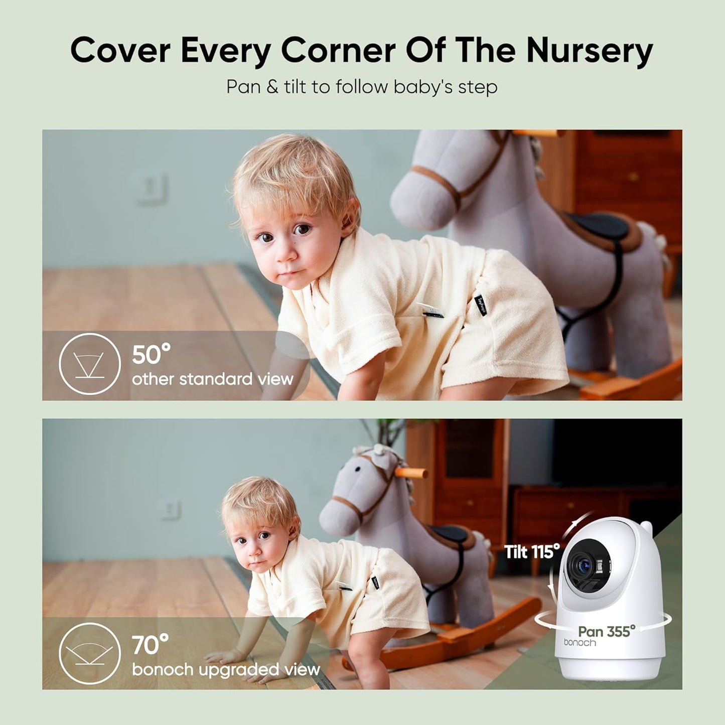 bonoch MegaView Baby Monitor with 2 Cameras, 7" 720P HD Split Screen Baby Monitor No WiFi, Video