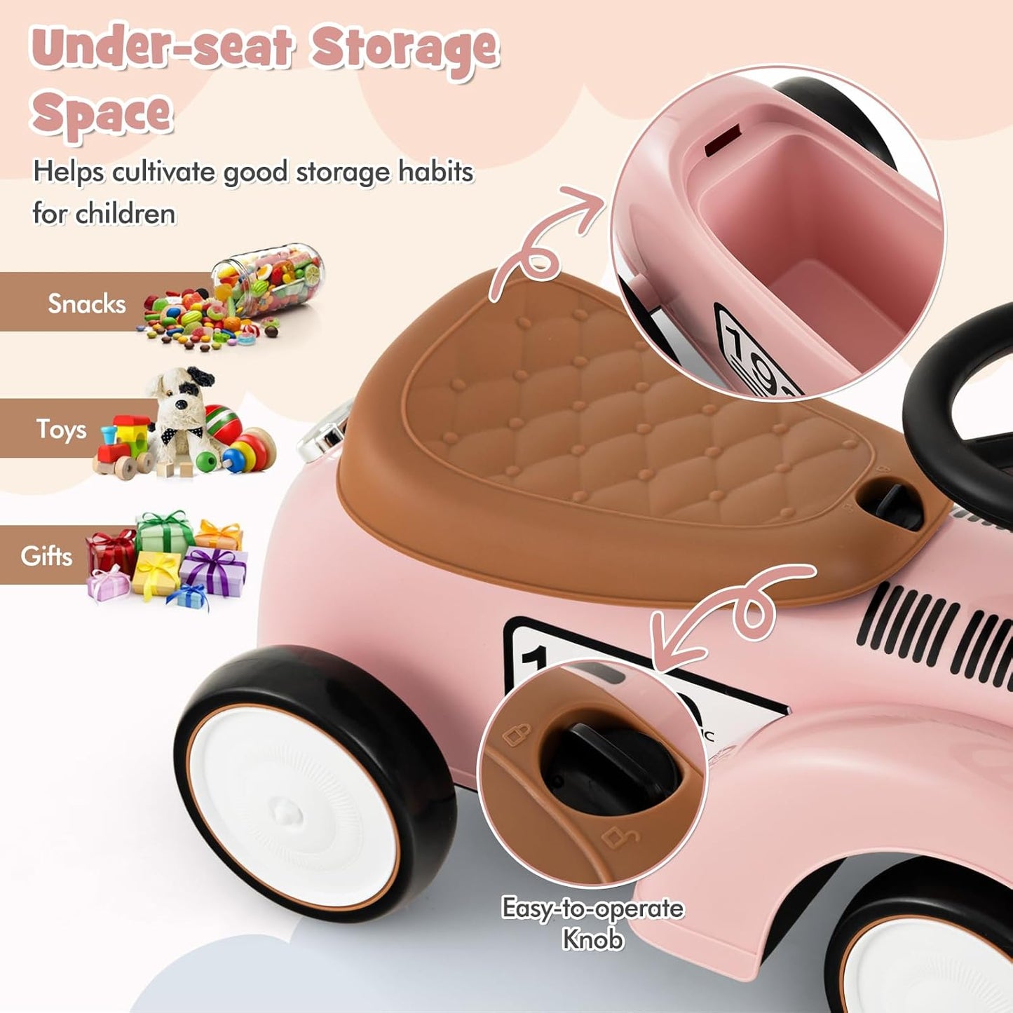 HONEY JOY Ride On Push Car, Outdoor Toddler Riding Toys w/Steering Wheel, Horn & Storage