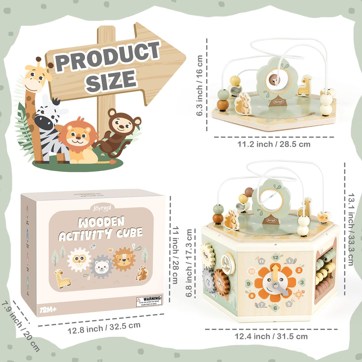 Wooden Activity Cube - 11-in-1 Montessori Toys for 1+ Year Old Boys & Girls