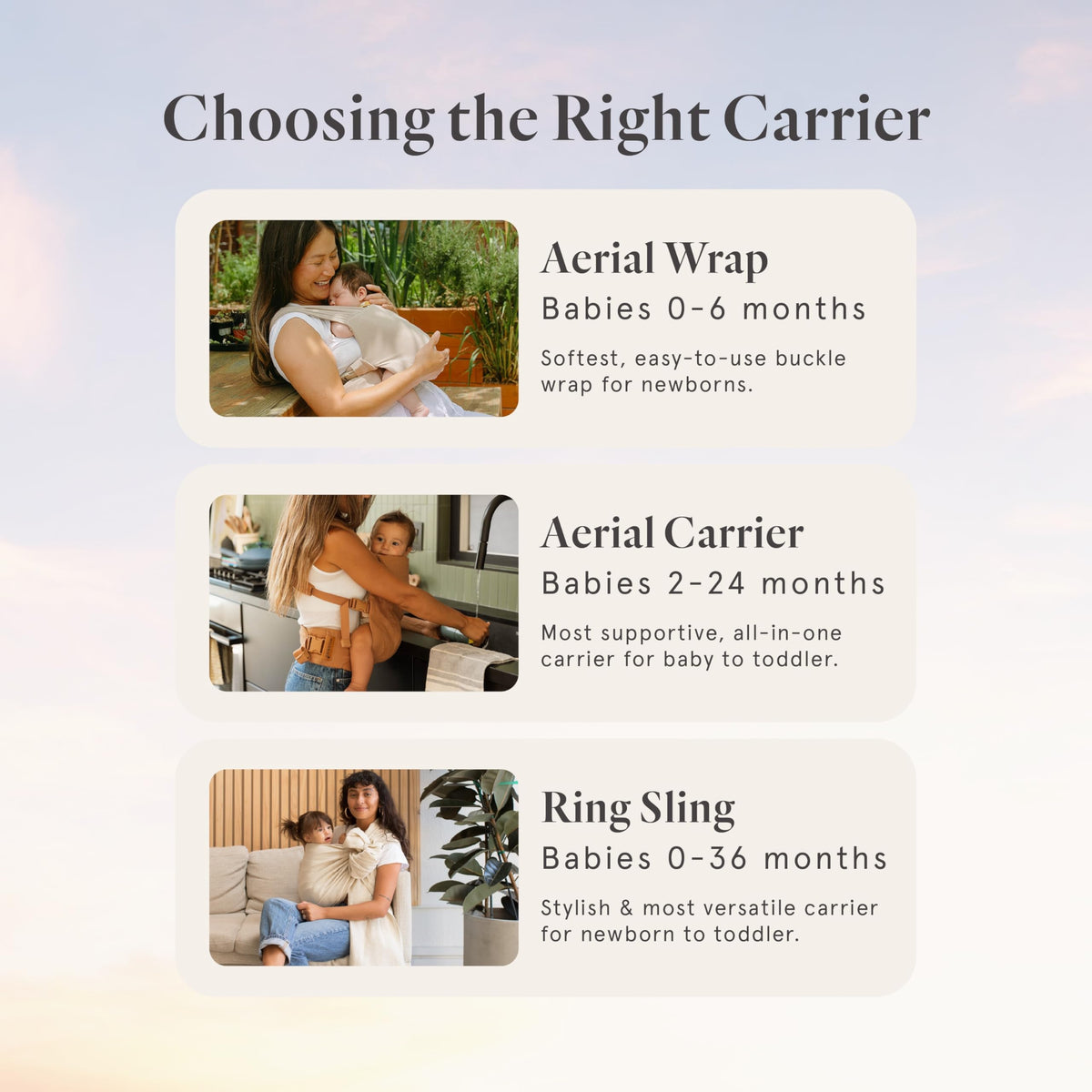 WildBird - Aerial Buckle Wrap - 0-6 Months - Standard (XS-XL) Sparrow - Newborn Baby Carrier
