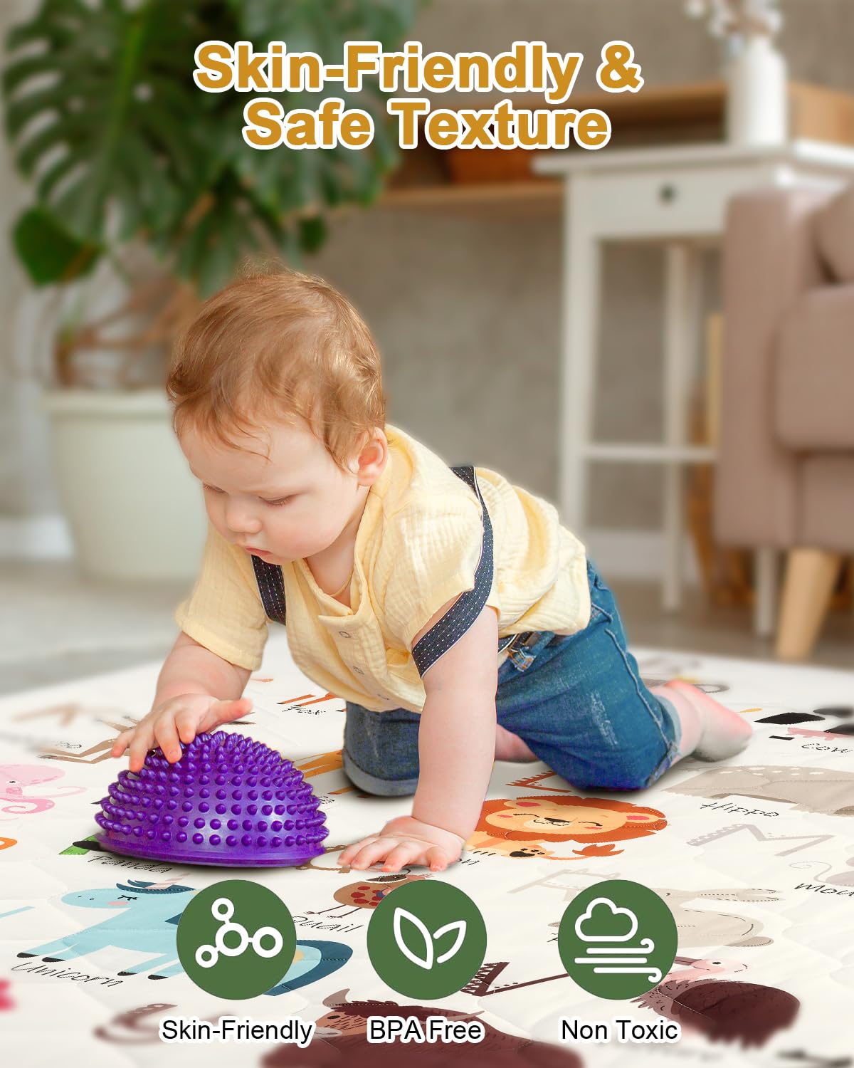 Premium Foam Baby Play Mat 50" x 50" – Removable & Machine Washable Cover, Extra Thick Padding