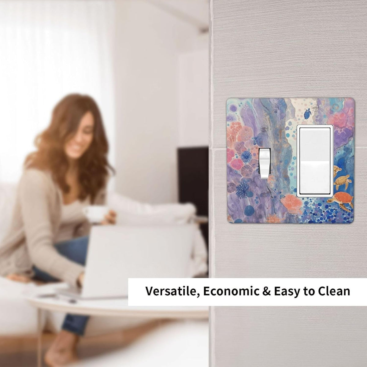 Turtle Coral Fish Watercolor Colorful Underwater World Outlet Covers 1 Toggle 1 Rocker Combination