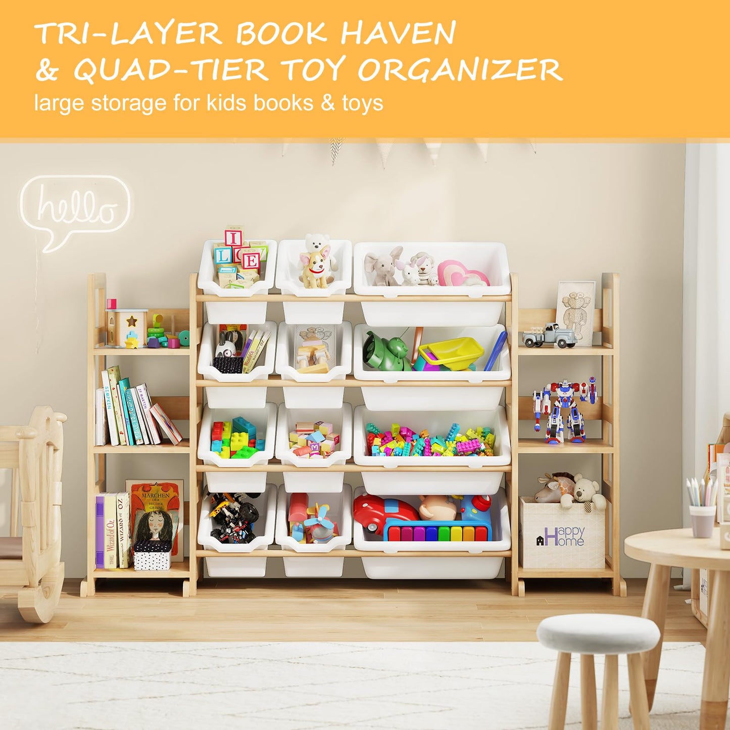EXPERLAM Extra Large Toy Storage - Toy Storage Organizer, Wooden Toy Organizer with 6 Side Shelves