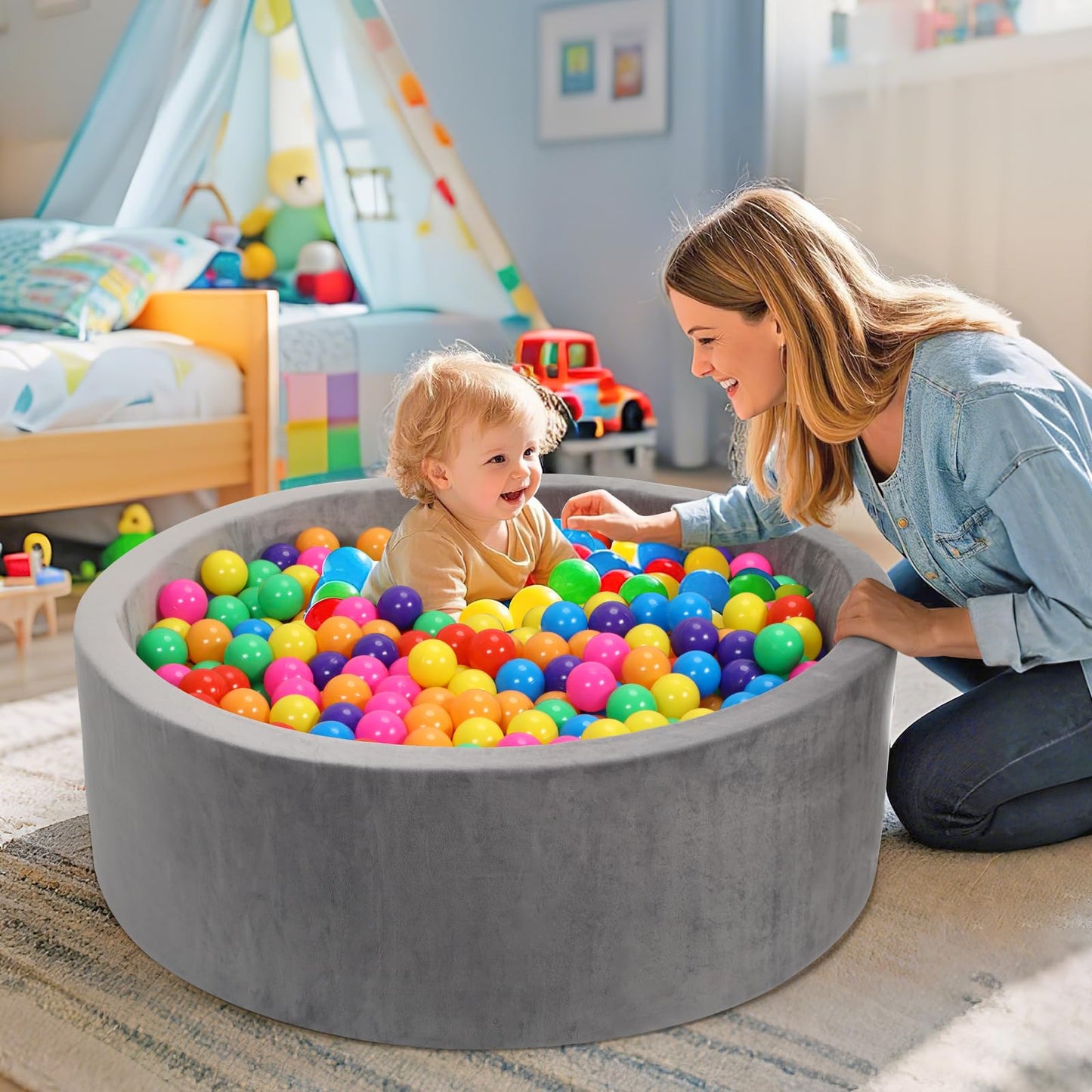 Baby Foam Ball Pit, 35.4"x 11.8" Ball Pits for Toddlers,Grey