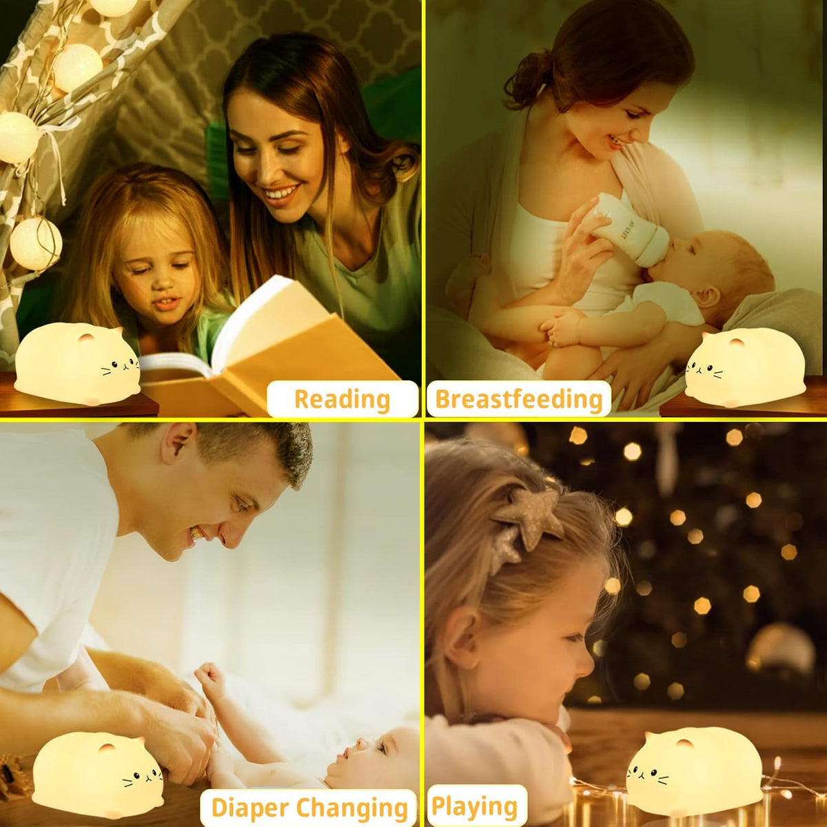LOVERUIS Cute Night Light Cat 7 Colors Kitty Night Light with 3 Hour Timer Dimmable Squishy Lamp