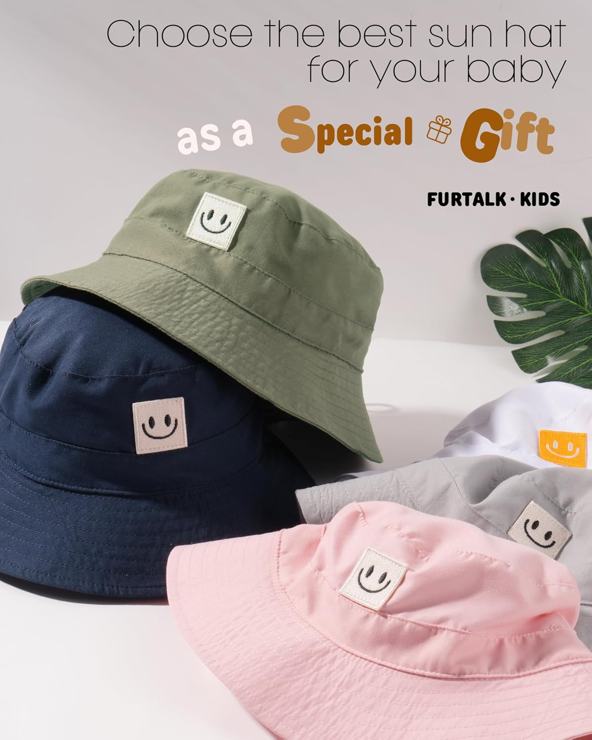 FURTALK Baby Sun Hat Smile Face Toddler Boys Girls Bucket Hat 0-5 Years Kids UPF 50+ Sun Protection