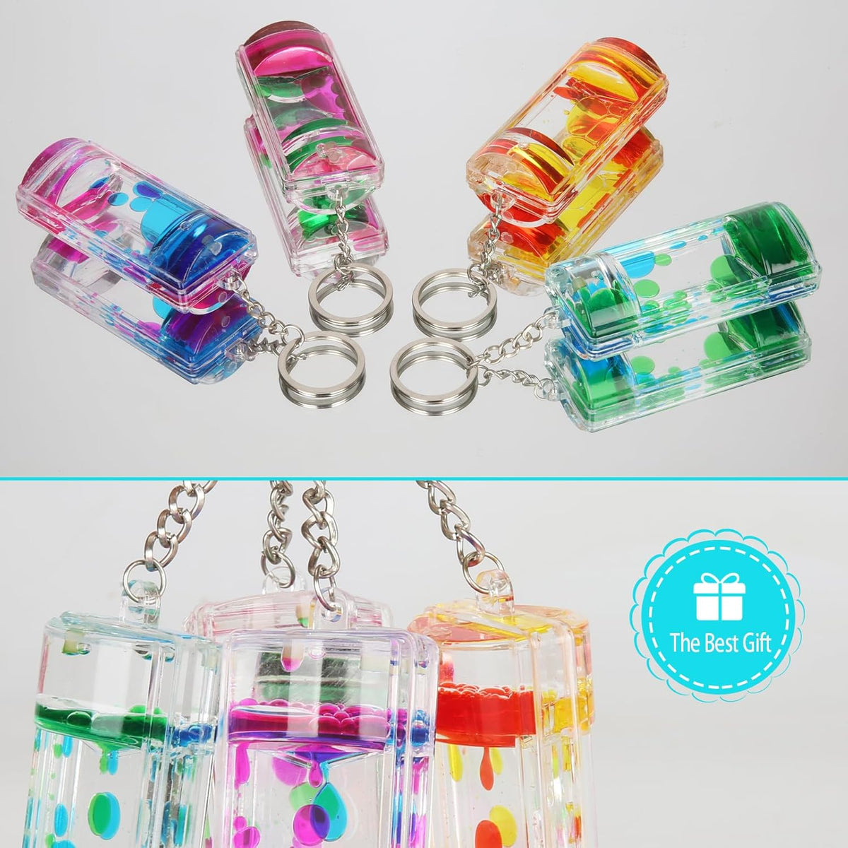 Liquid Motion Bubbler Key Chain Pack of 8 Great Desktop Colorful Hourglass Liquid Bubbler Small