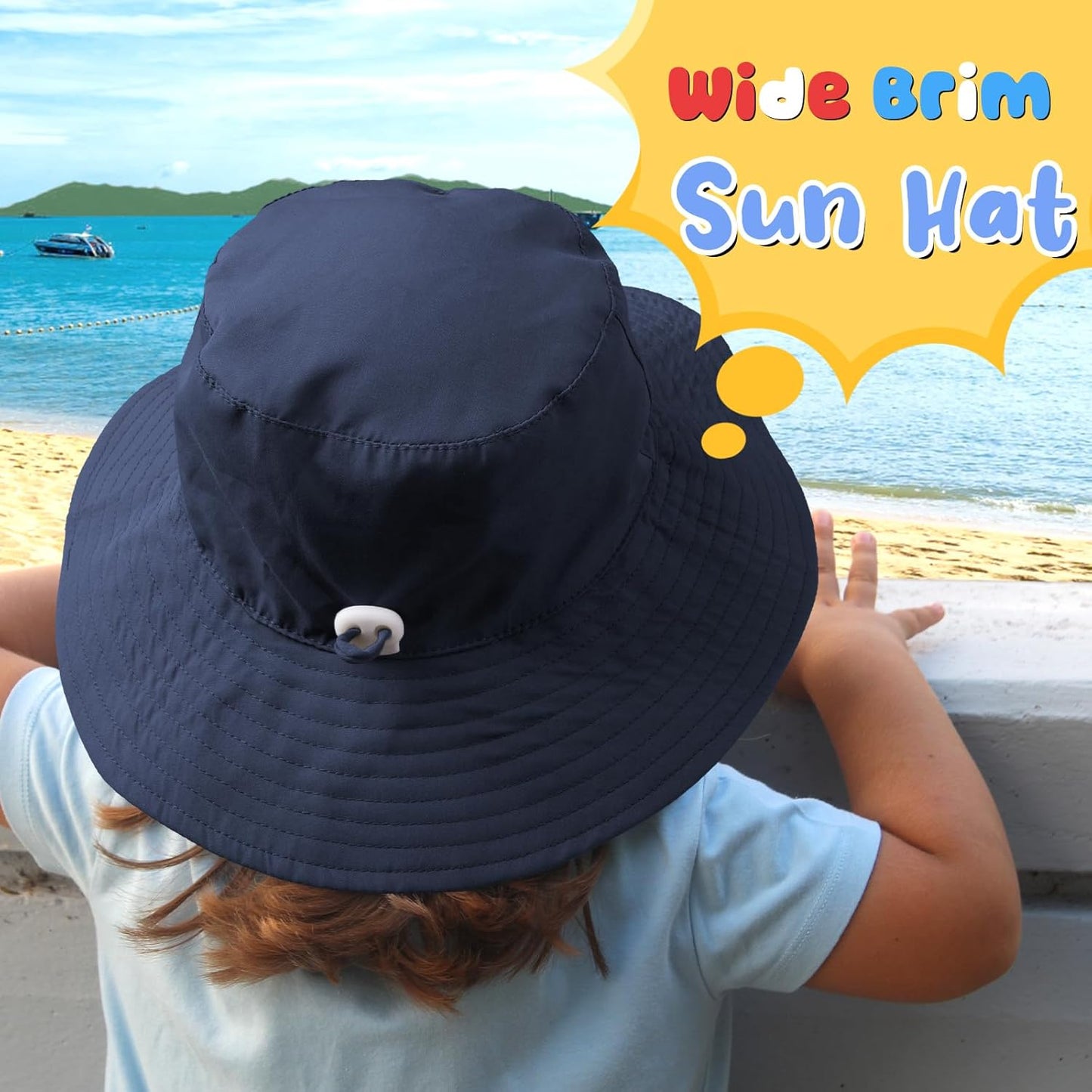 Baby Sun Hat Kids Summer UPF 50+ Toddler Bucket Hat Wide Brim Adjustable Beach Hats for Boys Girls