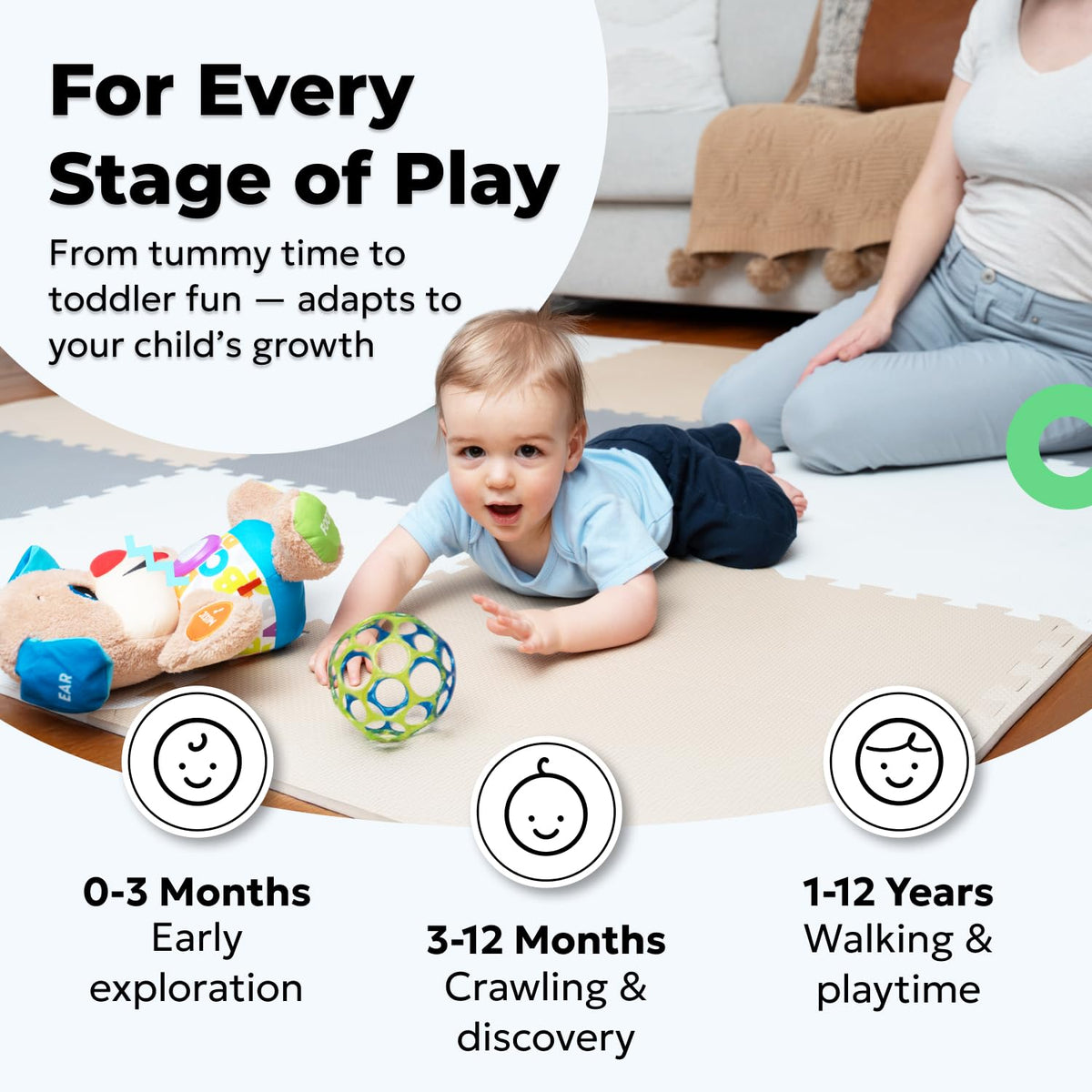 MioTetto Baby Play Mat, Comfortable Playtime Mat – Portable Foam Floor Tiles, Safe Baby mat for