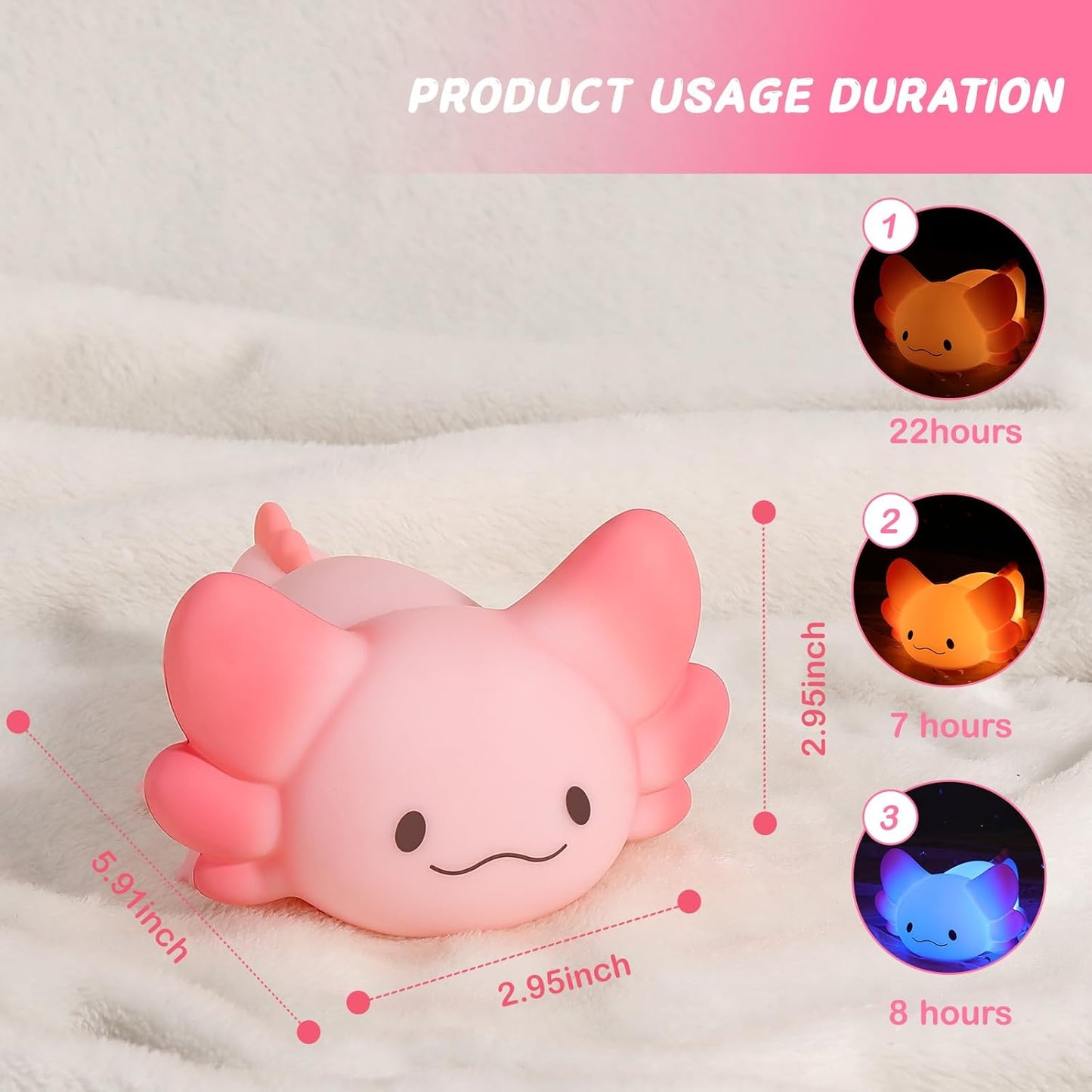 LOVERUIS Cute Night Light for Kids Axolotl Night-Light Baby Girl Squishy NightLight 1/3 Hour Timer