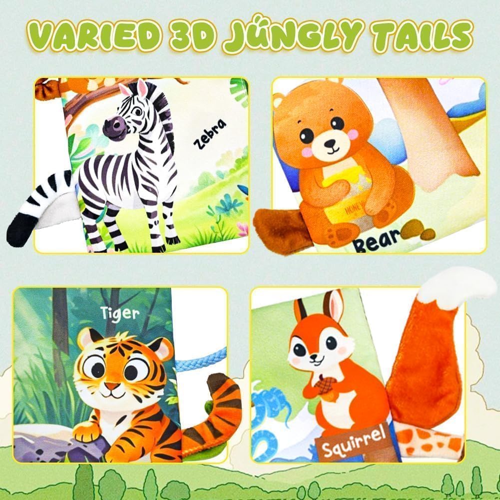 Baby Toys 0-6 Month, Crinkle Books for Babies, Jungle Tails Soft Baby Cloth Books 6 to 12 Months