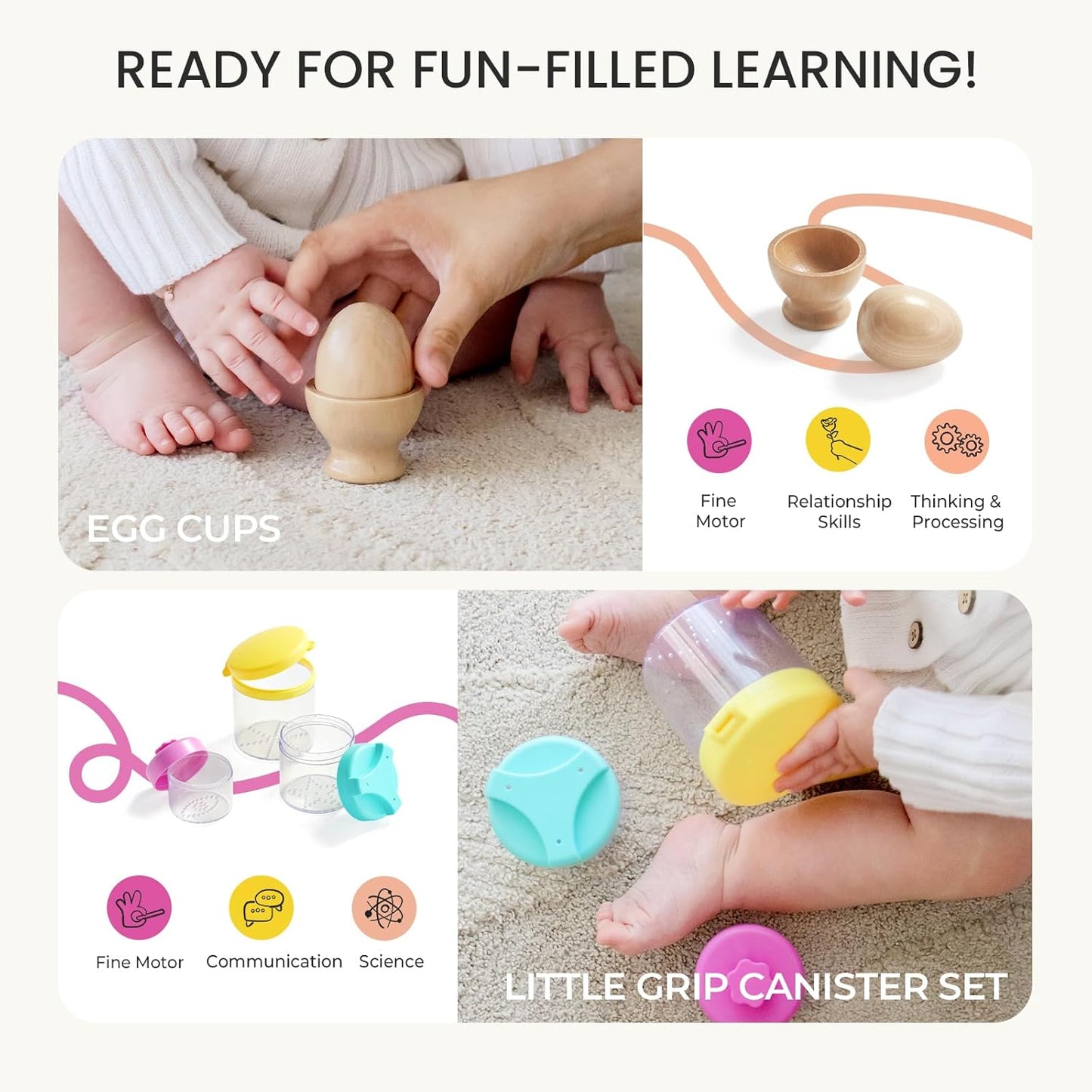 Tiny Land Montessori Toy Set for Babies 1 Year Old Thinker Play Kit- 5-in-1 Wooden Learning Toys