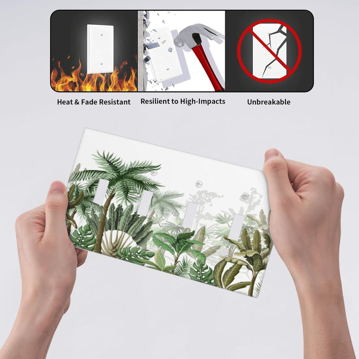 Palm Tree Banana Leaf Green Rainforest Natural Landscape Light Switch Covers Quad Toggle Electrical