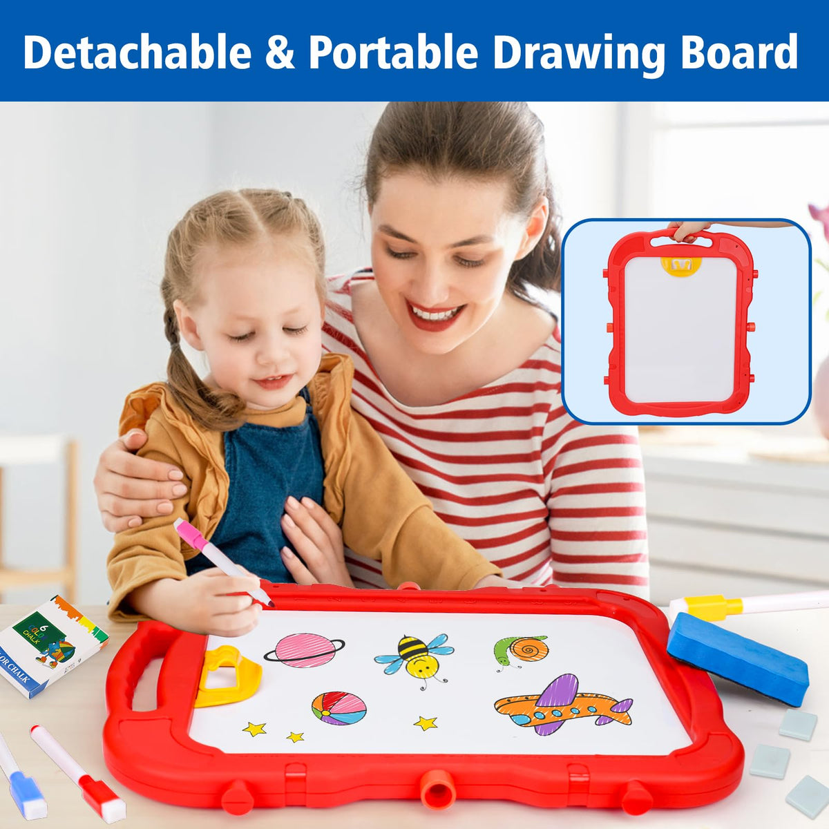Kids Easel for Toddlers Age 3-4 Art Magnetic White Board & Chalkboard Double Side Adjustable Stand