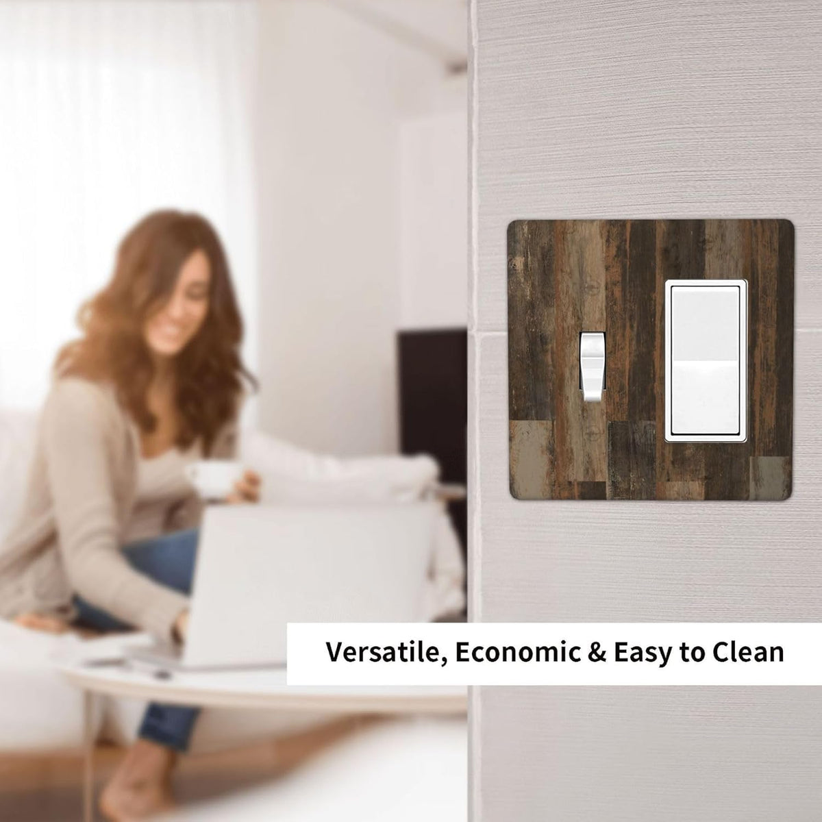 Rustic Brown Wood Grain Dark Oak Outlet Covers 1 Toggle 1 Rocker Combination Decorative Wall Plate