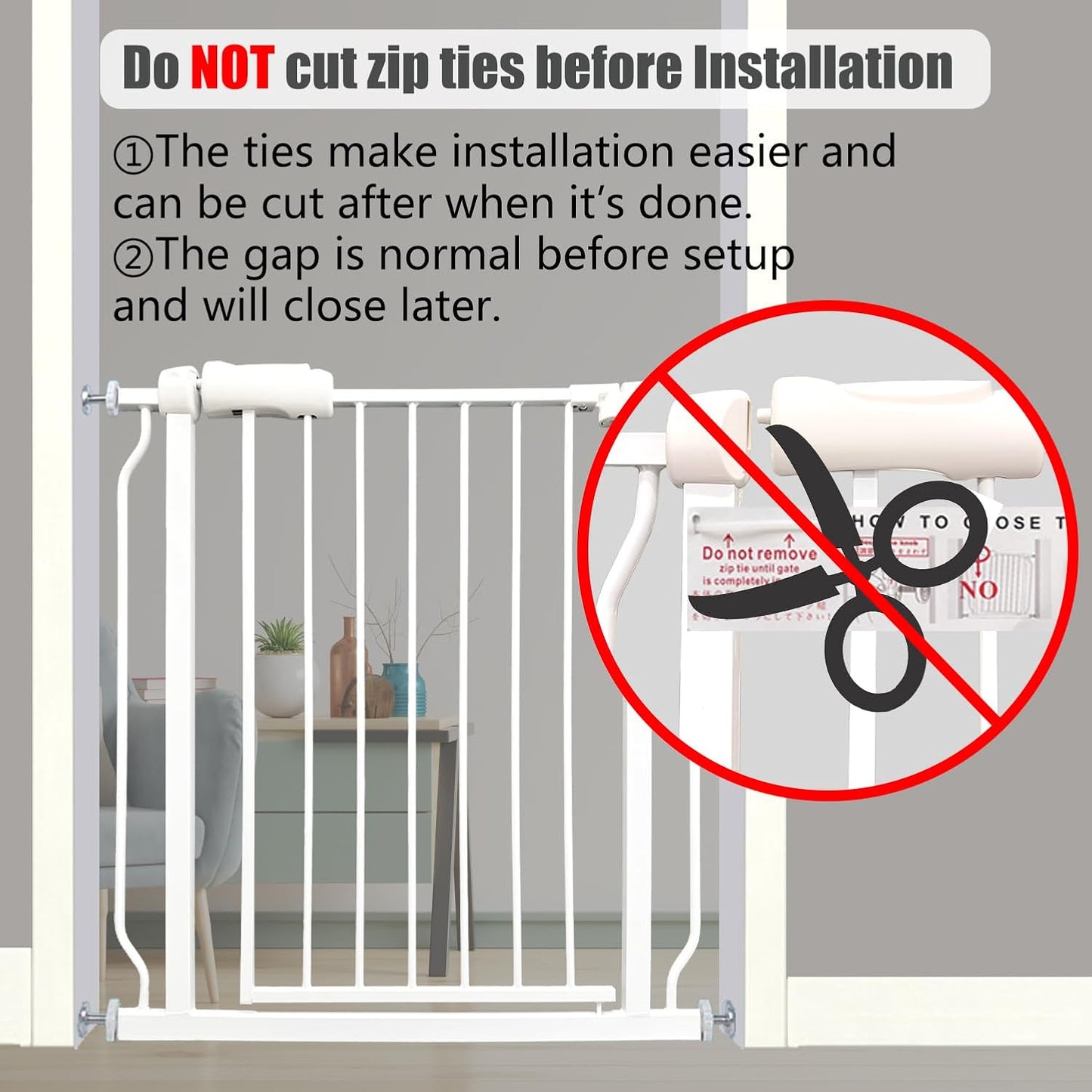 Heavy Duty Baby & Dog Safety Gate - Extra Wide 76.4-81.1 Inch, White Metal, Tension Mounted No